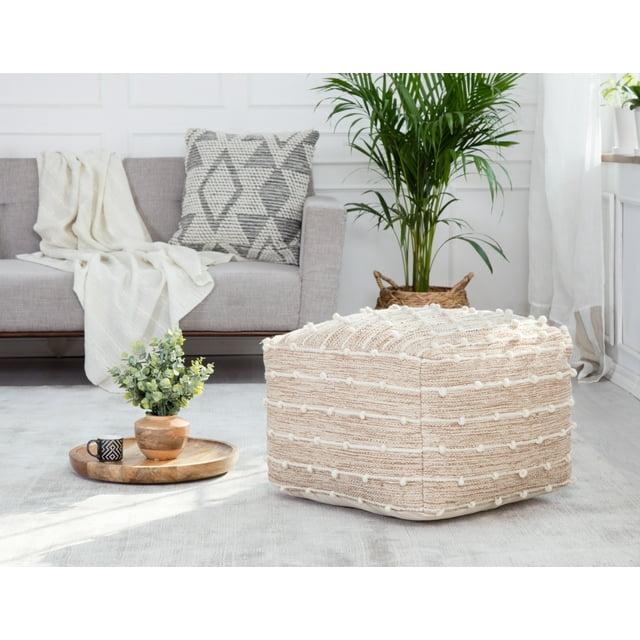 Penelope Pouf Ottoman Brown/Ivory - Anji Mountain: Cotton Blend, No Assembly, Fair Trade Certified