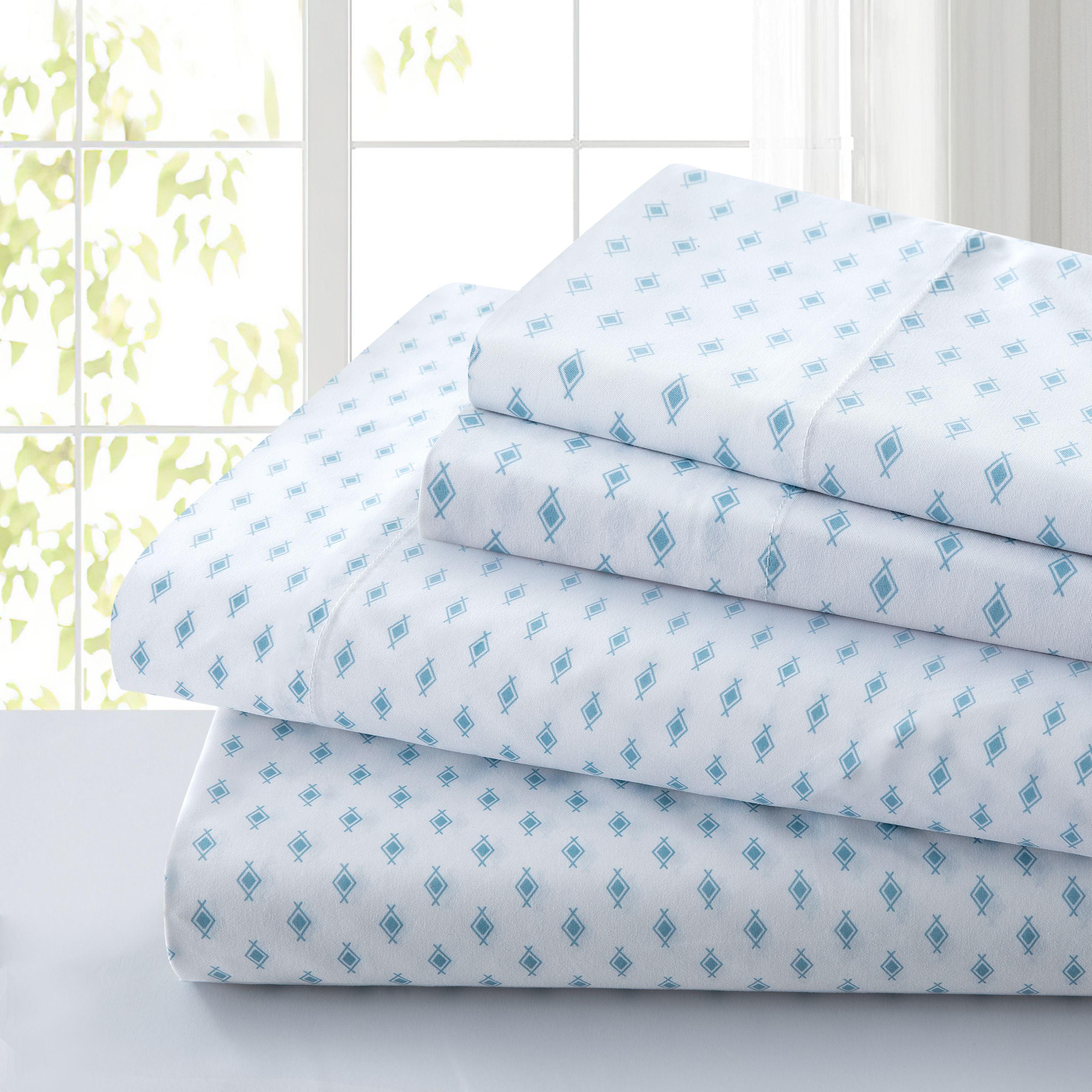 4-Piece Wrinkle-Resistant Printed Sheet Set, Geo Tiles, Queen