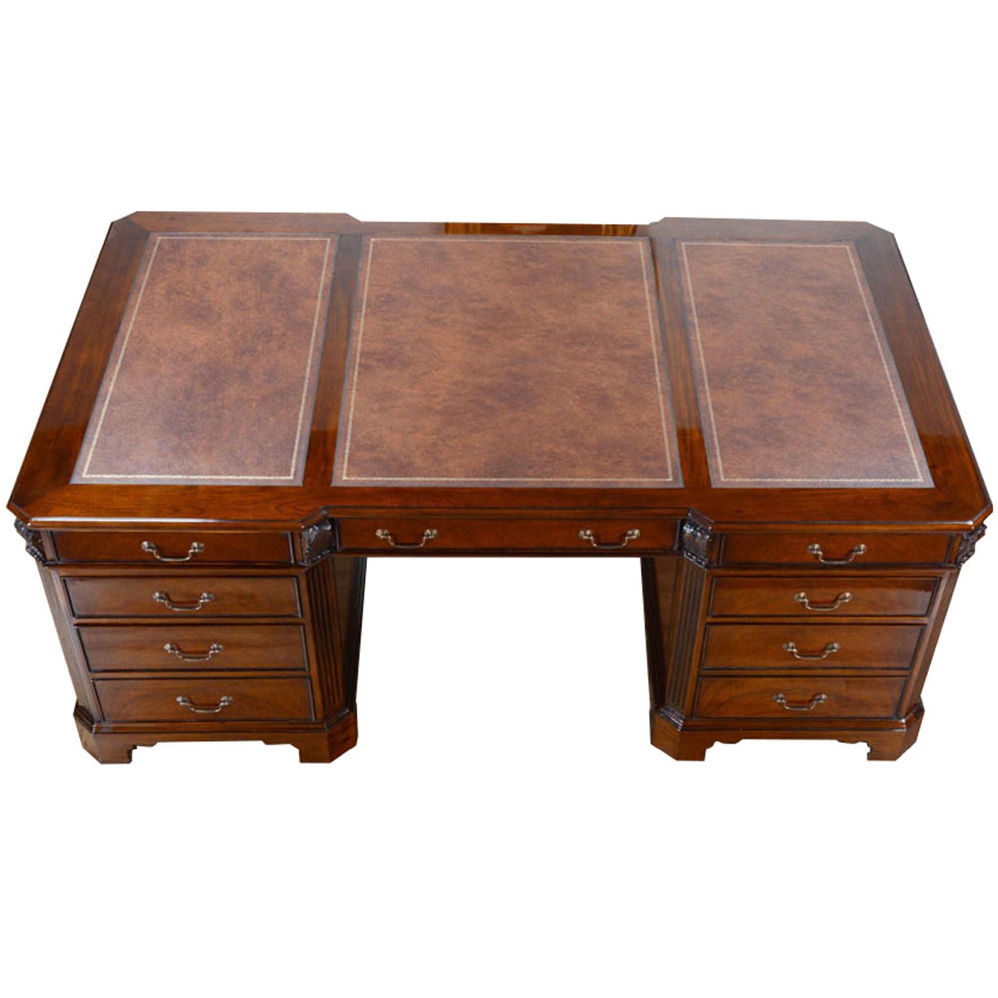 Brown Oak Solid Wood Writing Desk with Filing Cabinet