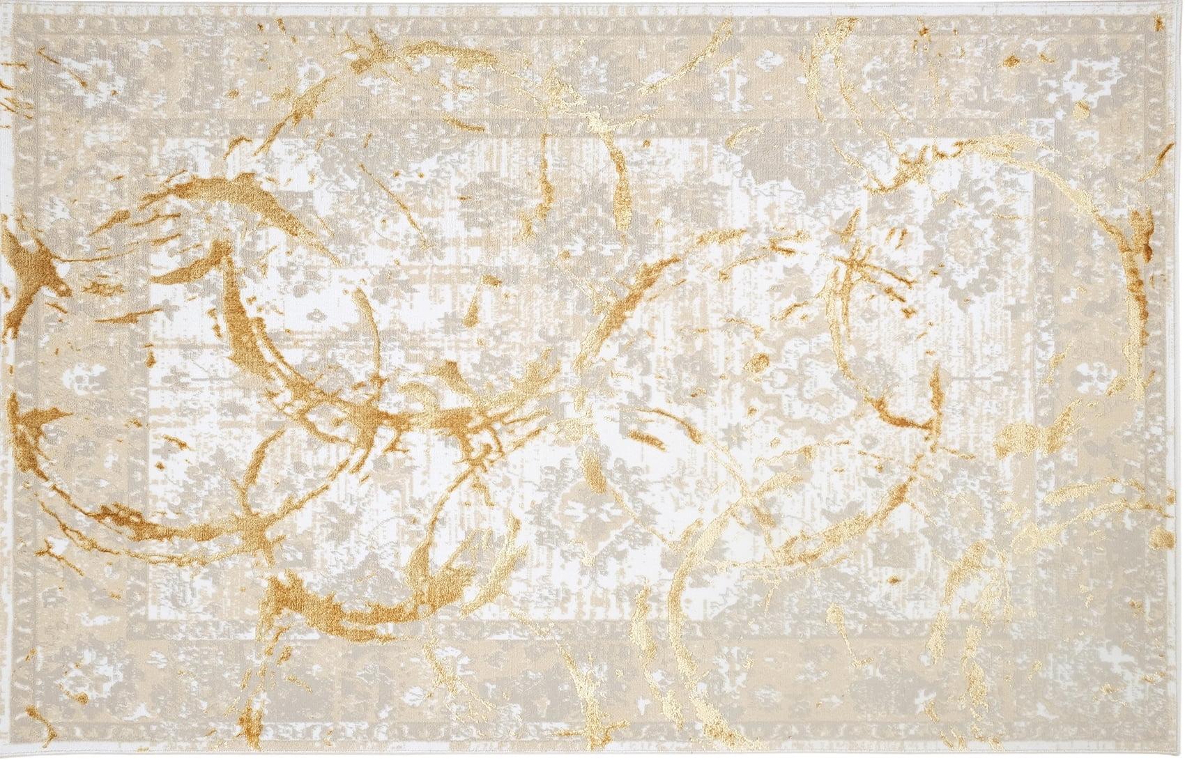 Gold and Beige Tufted Rectangular Stain-Resistant Area Rug