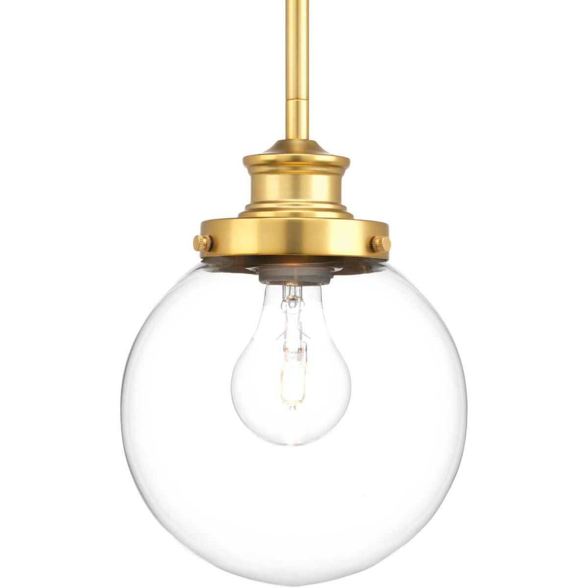 Elegant Mini Globe Pendant in Natural Brass with Clear Glass