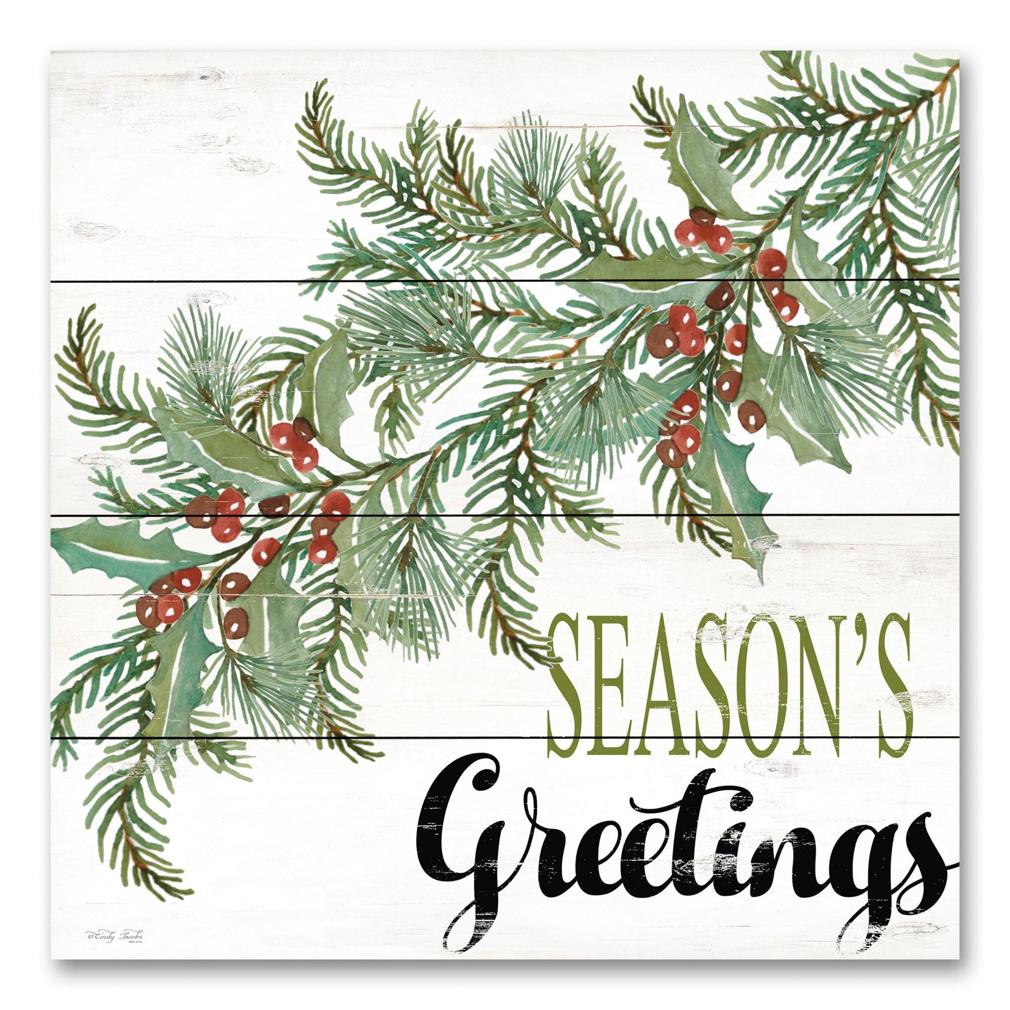 Season's Greetings Green and White Christmas Wall Art 12" x 12"