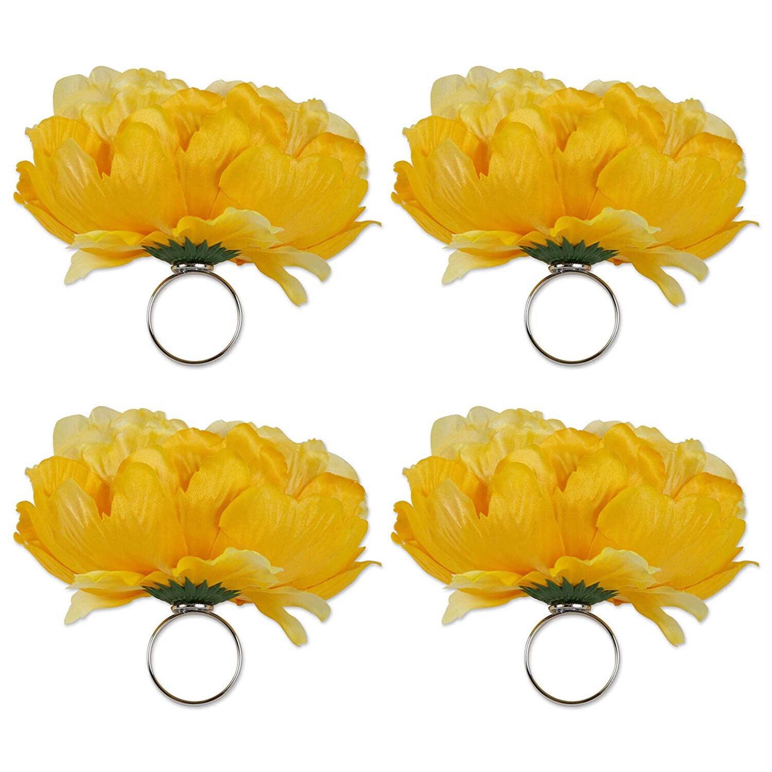 Yellow Peony Flower Napkin Rings Set of 4