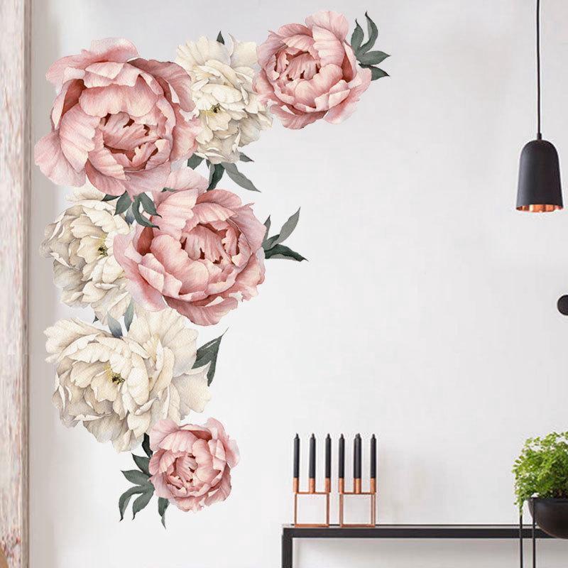 Pink and White Peony Floral PVC Wall Decals for Nursery