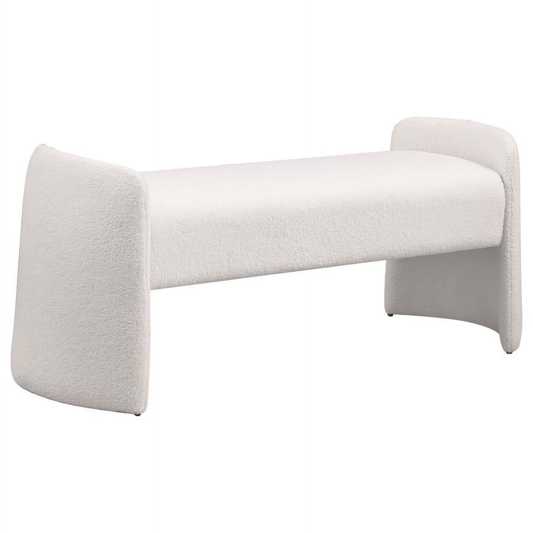 Ivory Boucle Upholstered Modern Accent Bench with Rounded Arms