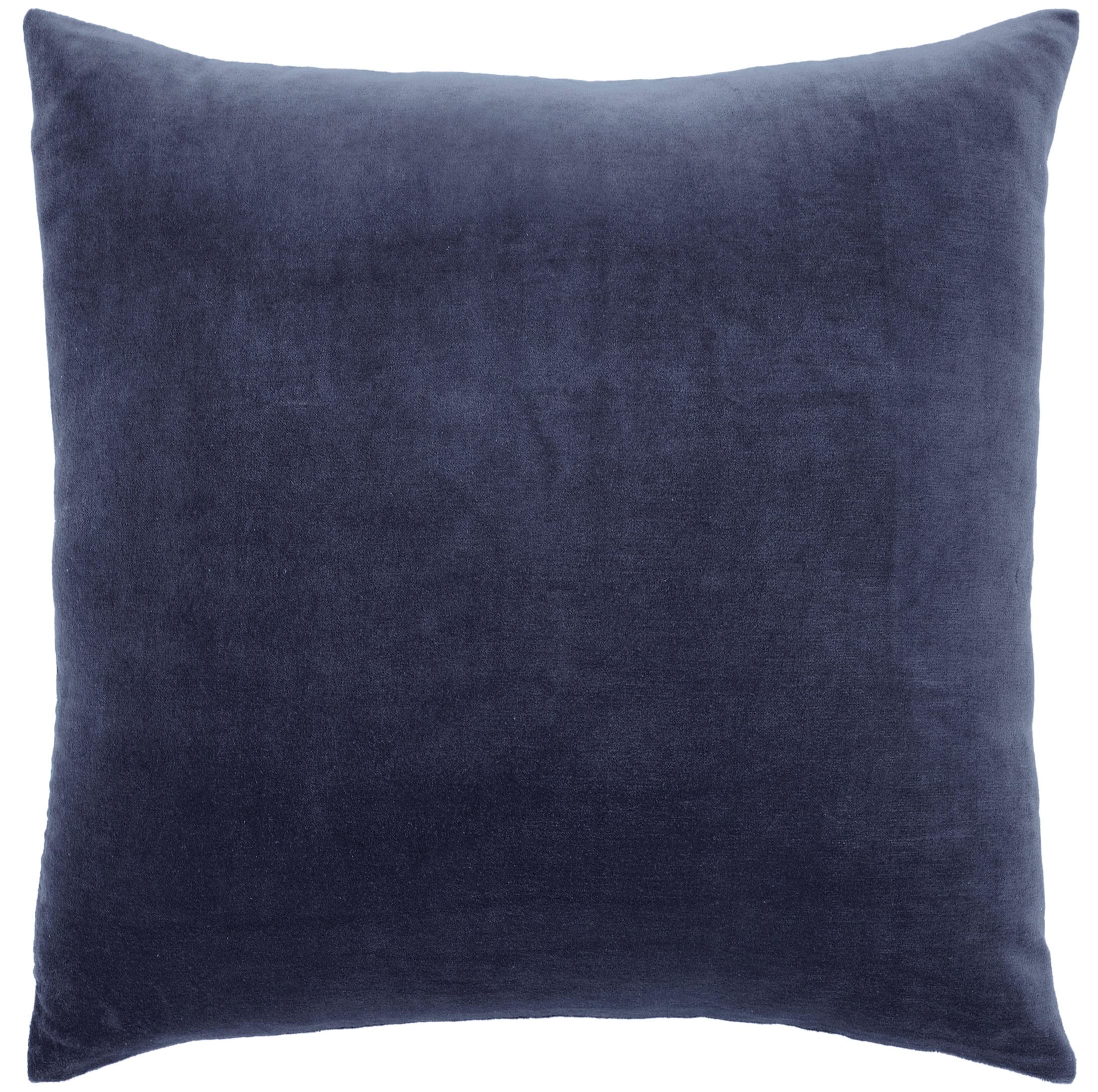 Navy Blue Cotton Velvet Square Throw Pillow Cover, 22"