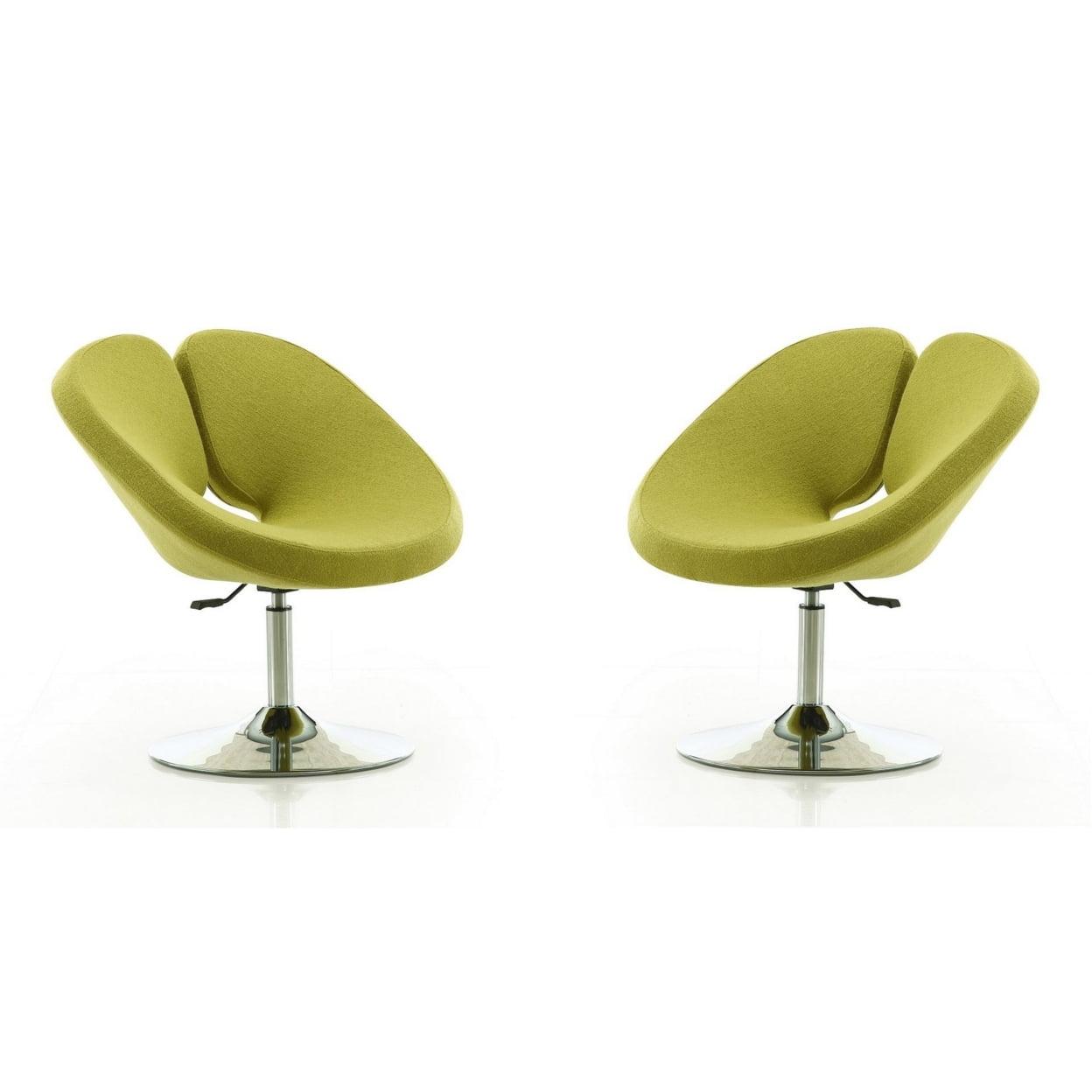 Perch Green Wool and Chrome Swivel Accent Chair