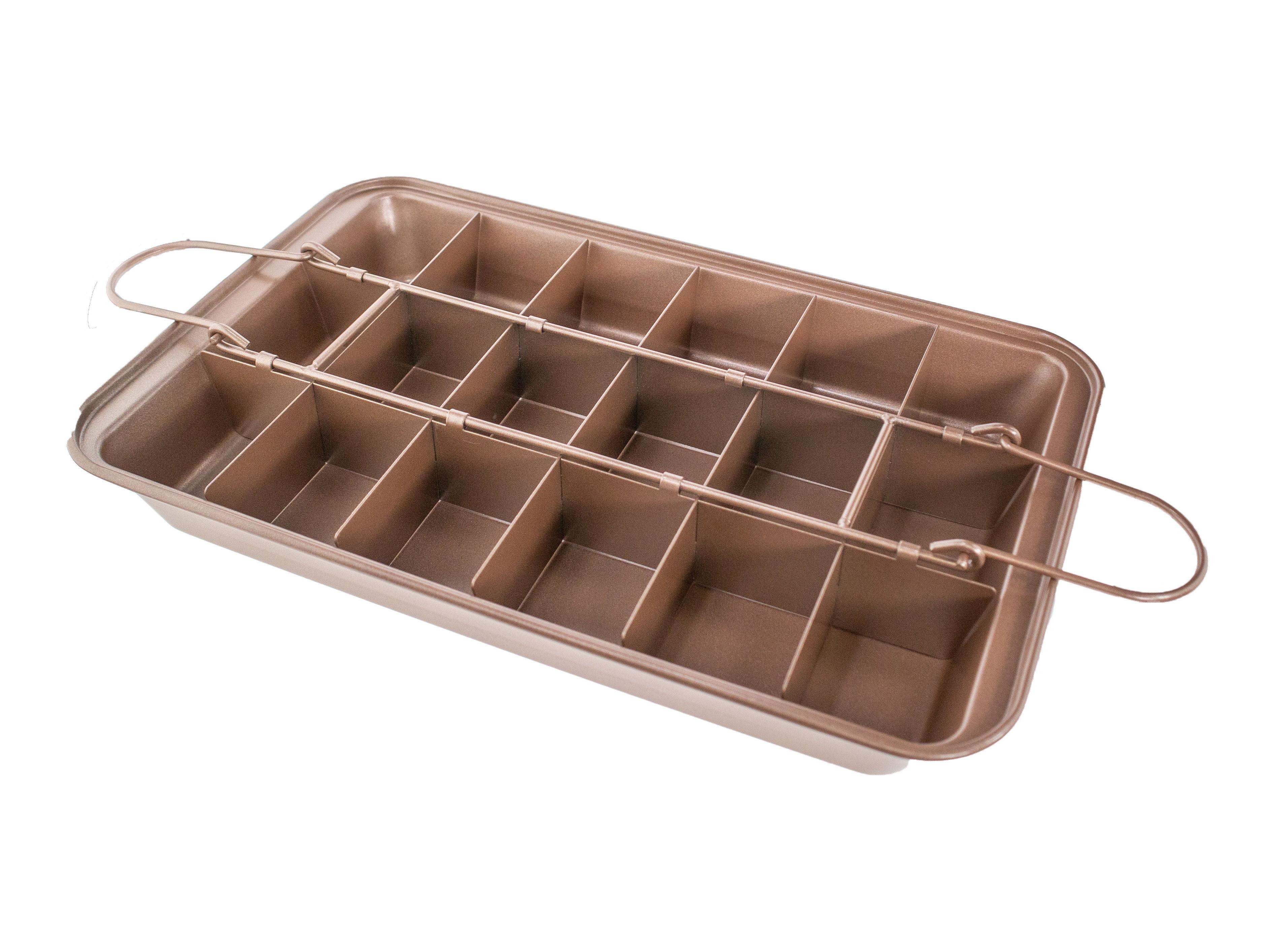 5 Star Super Deals Brownie Nonstick Pan with Dividers -Nonstick Copper Baking Tray 18 Precut Brownies - 12x8 Inch with Handles