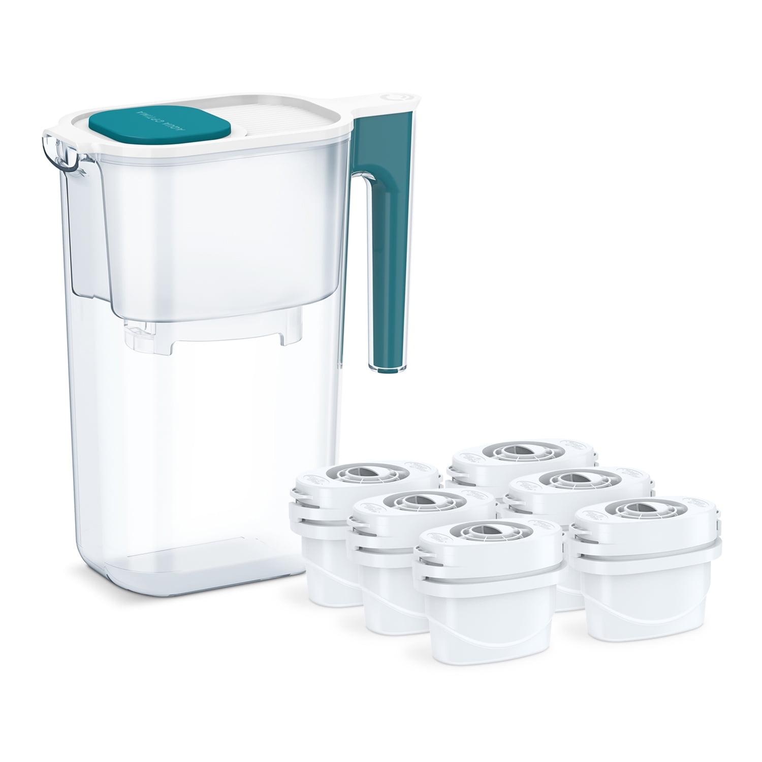 Aqua Optima Perfect Pour 6 Cup Water Filter Pitcher By Aqua Optima, Ergonomic, Eliminates Splashes And Spills, Bpa Free, Wqa Certified, Includes 6 Evolve+ Water Filters, Blue
