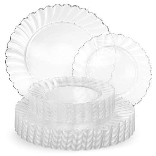 Perfect Settings Tableware 50 Pcs Clear Plastic Disposable Party Dinnerware Combo Set Dinner and Salad Size Plates (Set of 25)