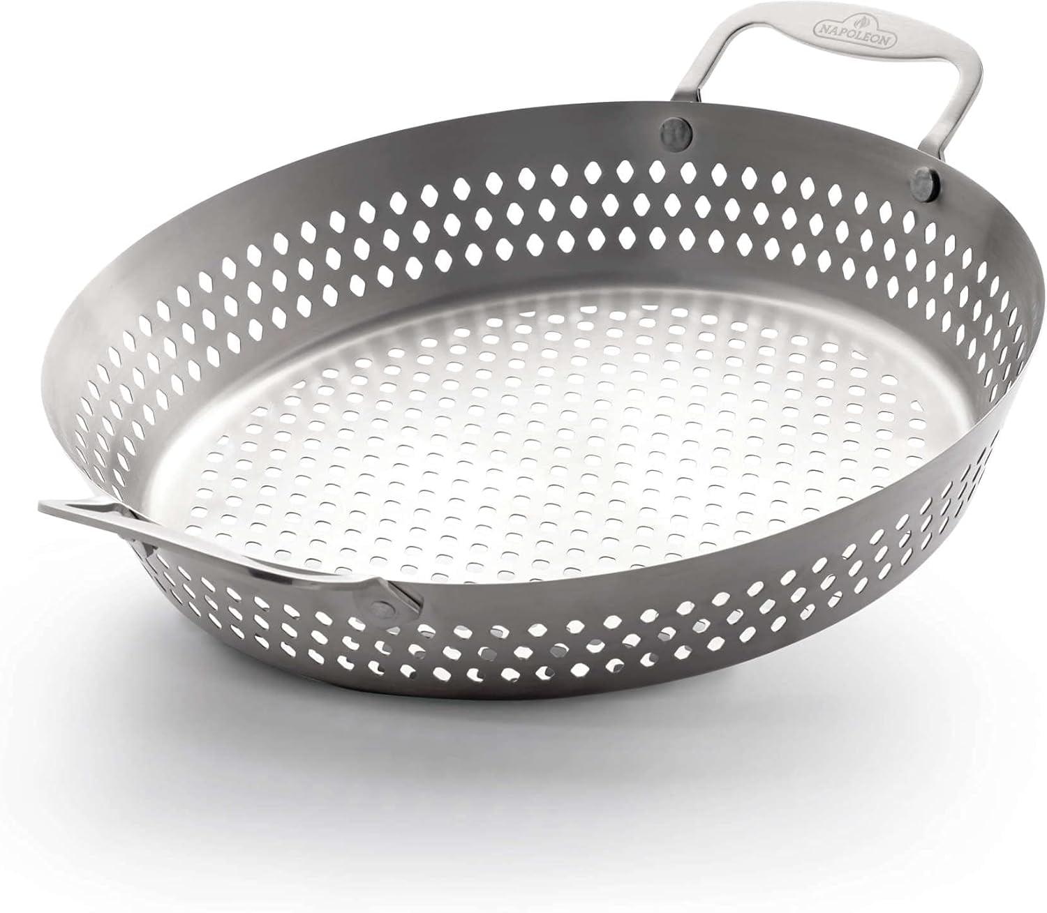 Perforated Stainless Steel BBQ Grilling Wok with Handles