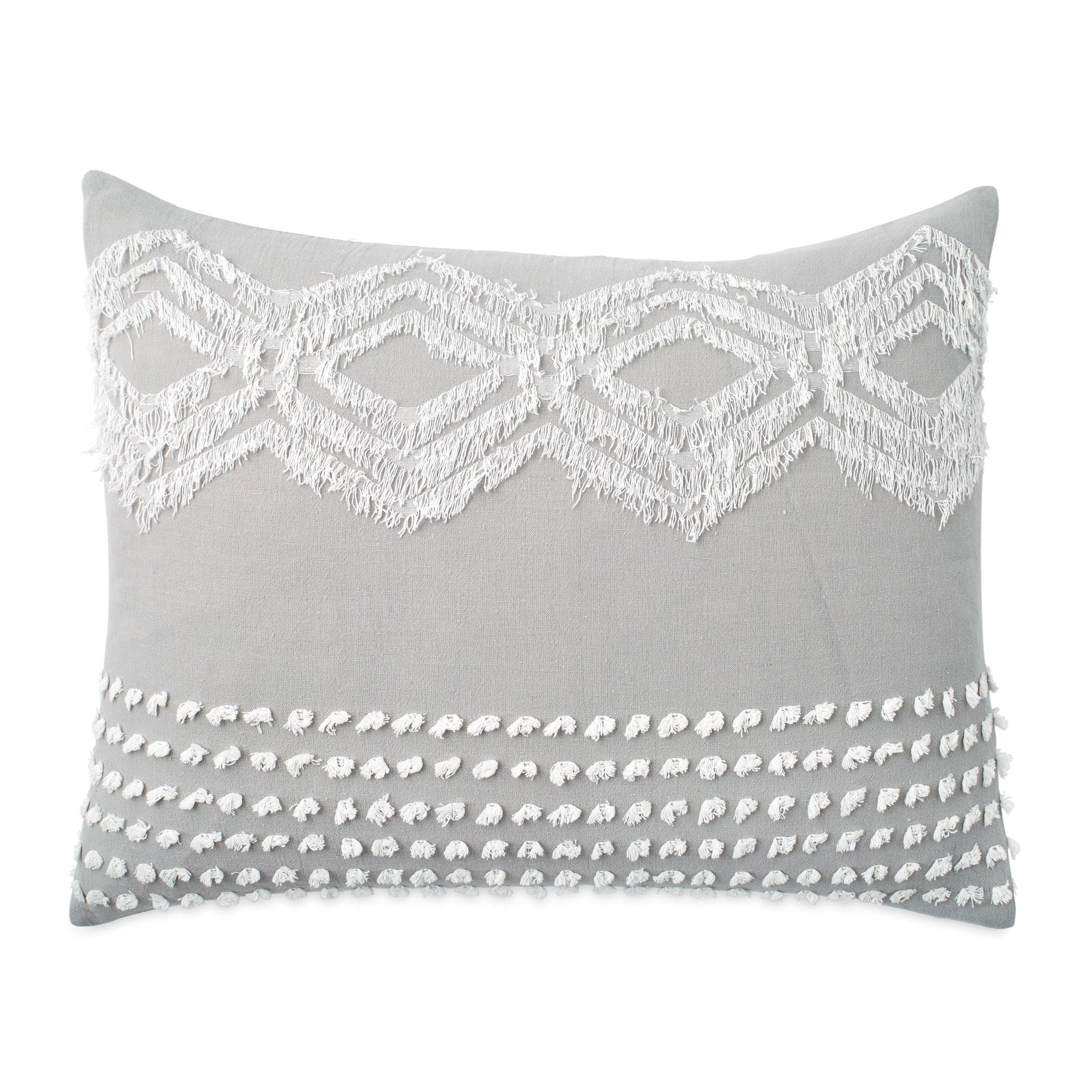 Modern Vintage Geo-Cut Cotton Sham in Grey