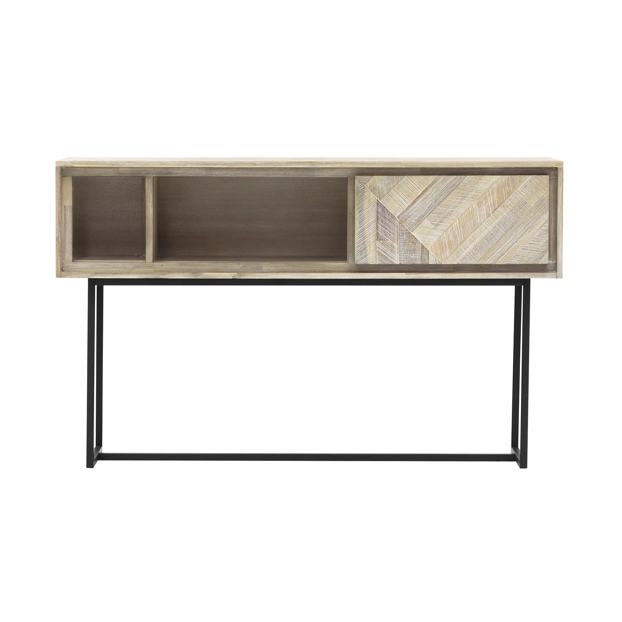Transitional Beige Acacia Wood Console Table with Storage