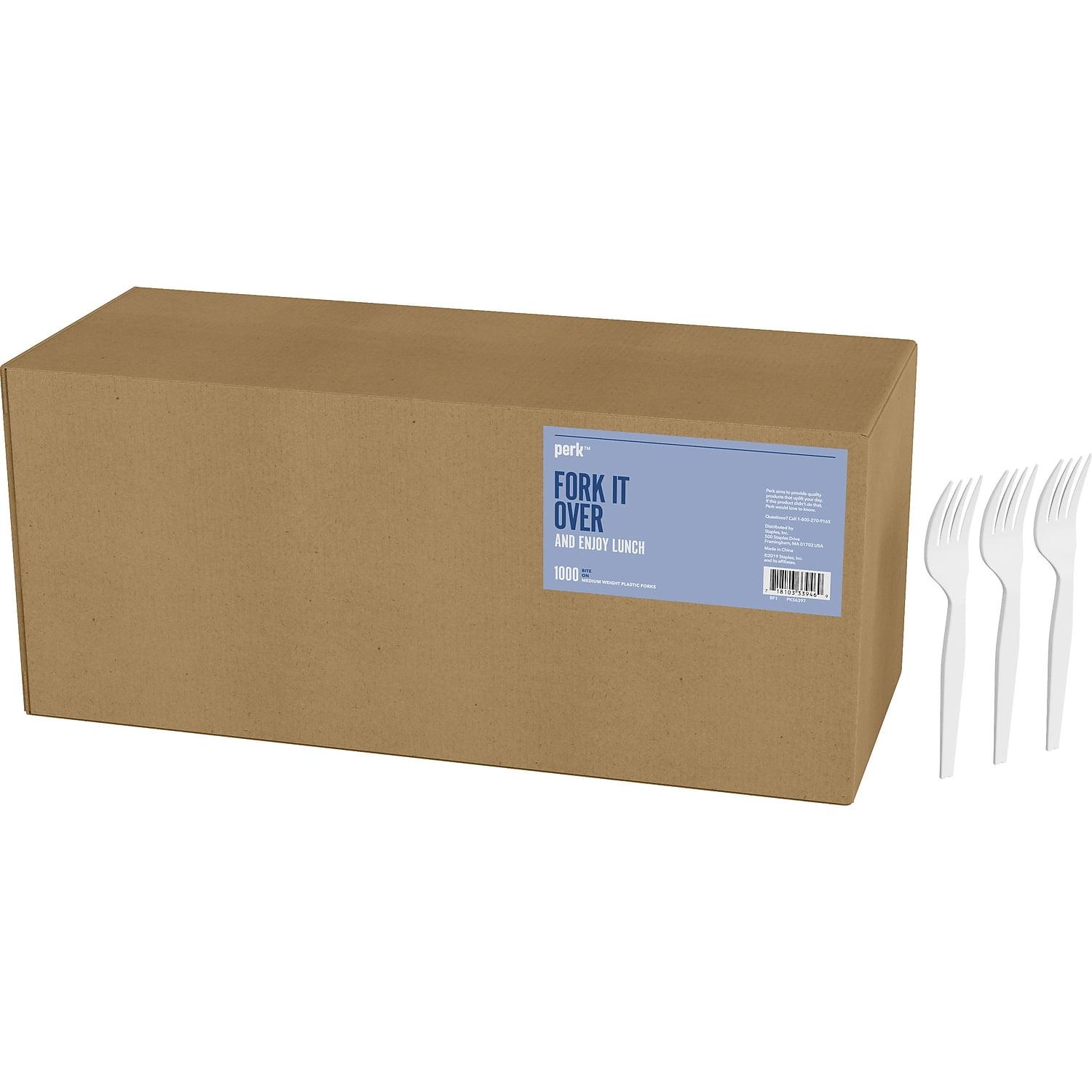 Perk Medium-Weight White Plastic Forks, 1000-Pack