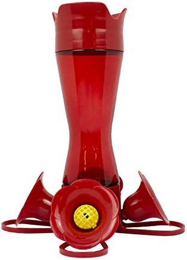 Red Glass and Plastic Hanging Hummingbird Feeder, 8-Ounce