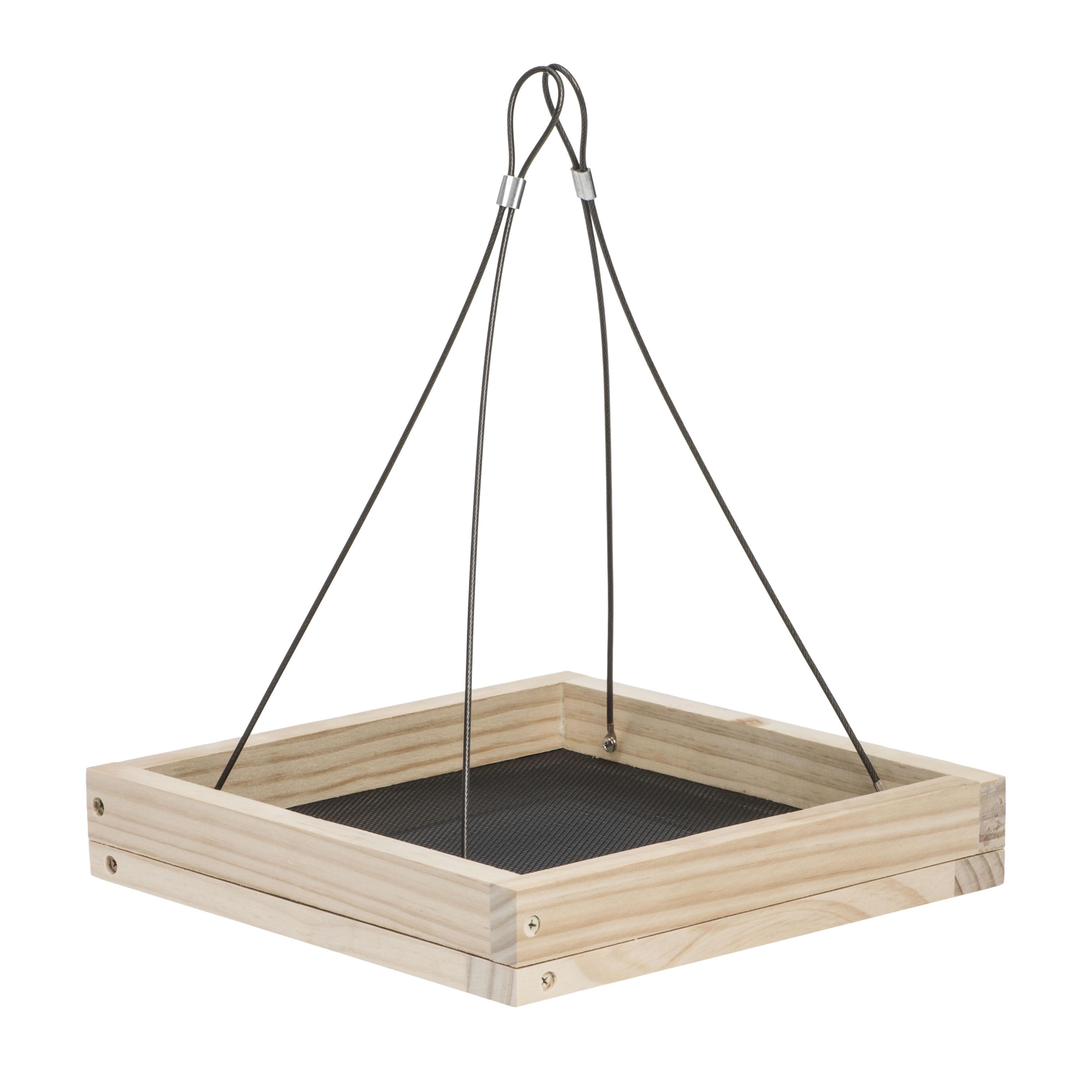 Natural Wood and Metal Hanging Tray Bird Feeder