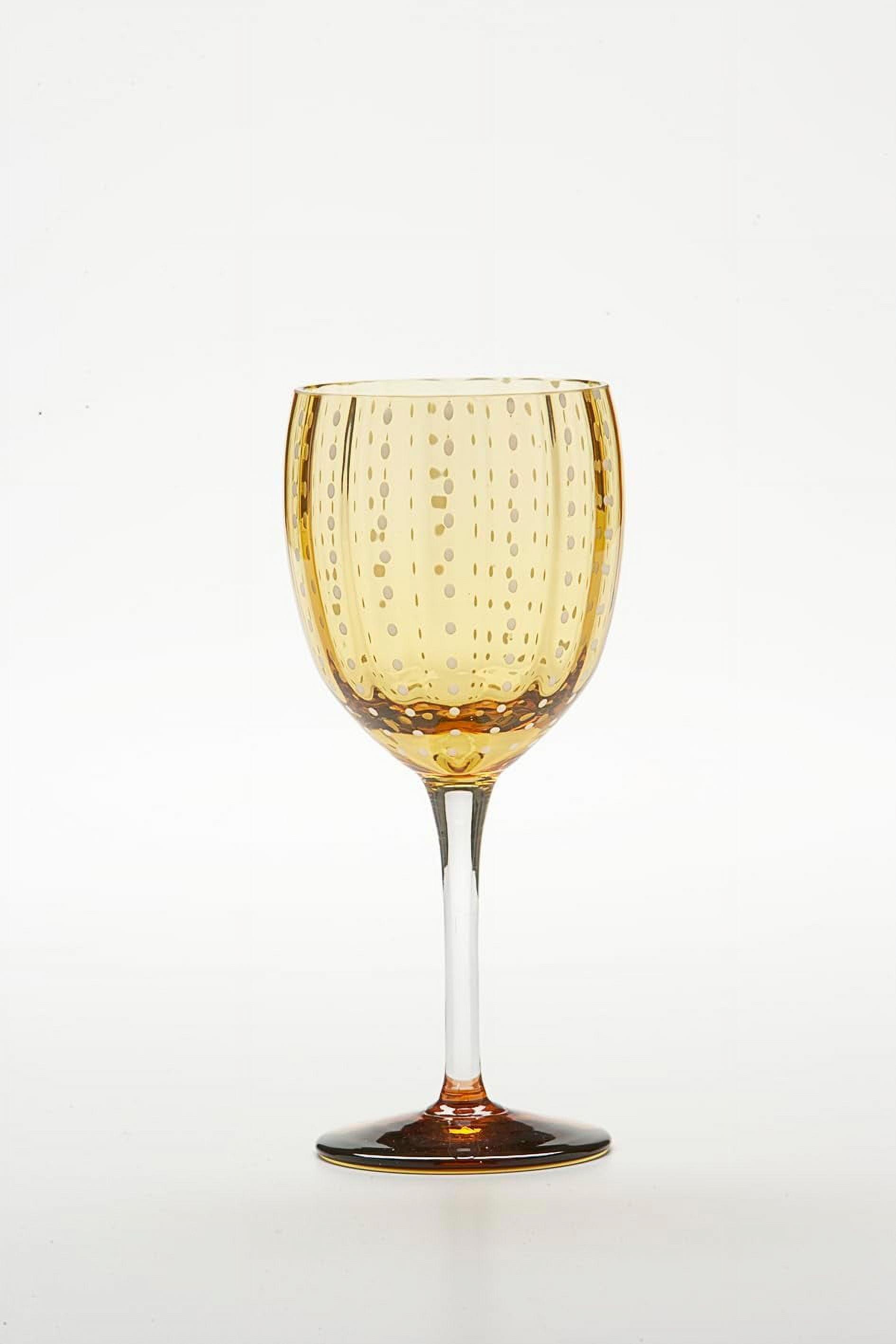 Amber Glass Wine Goblet Set with Polka Dot Design