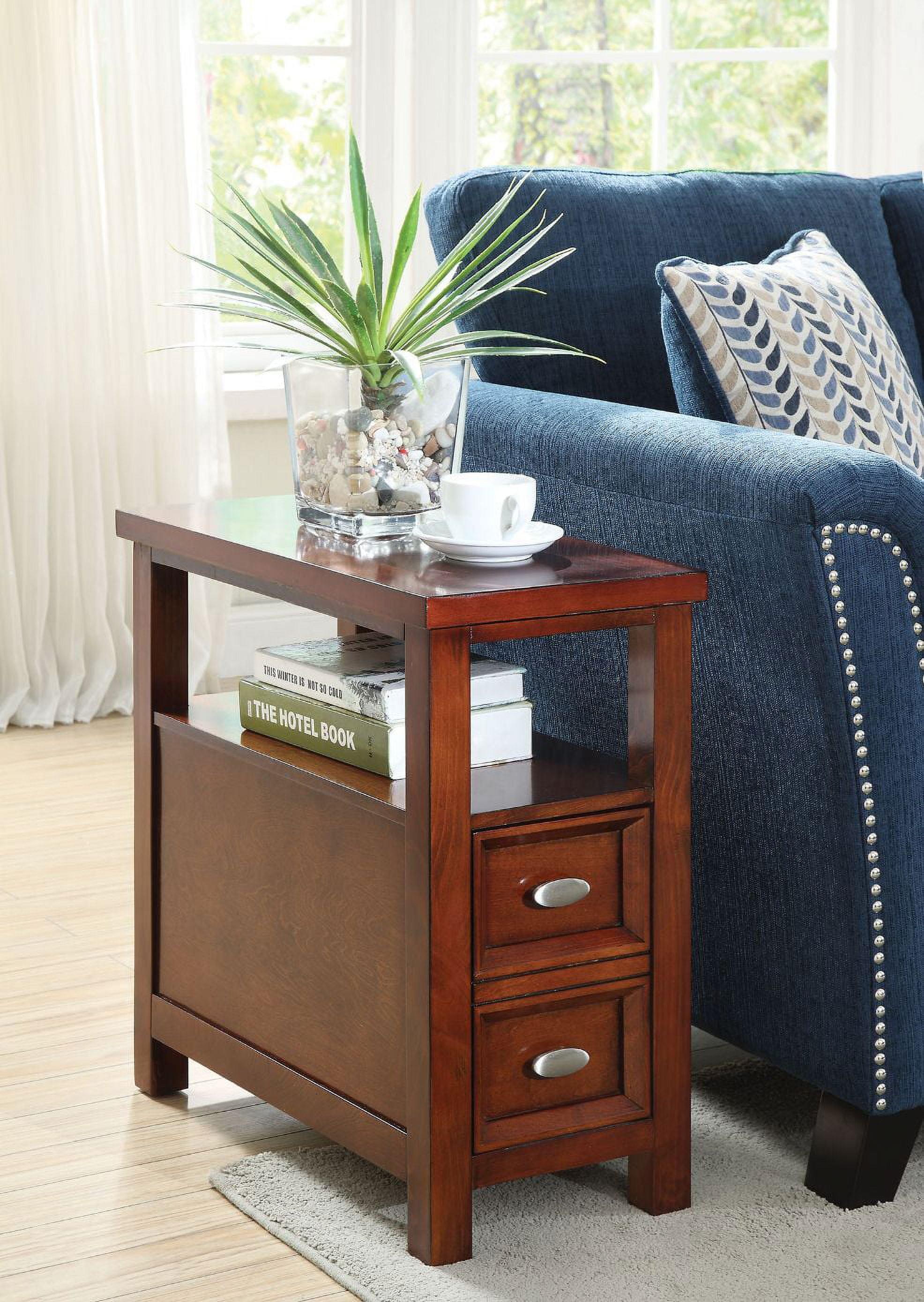 Perrie Warm Cherry Wood Rectangular Side Table with Storage