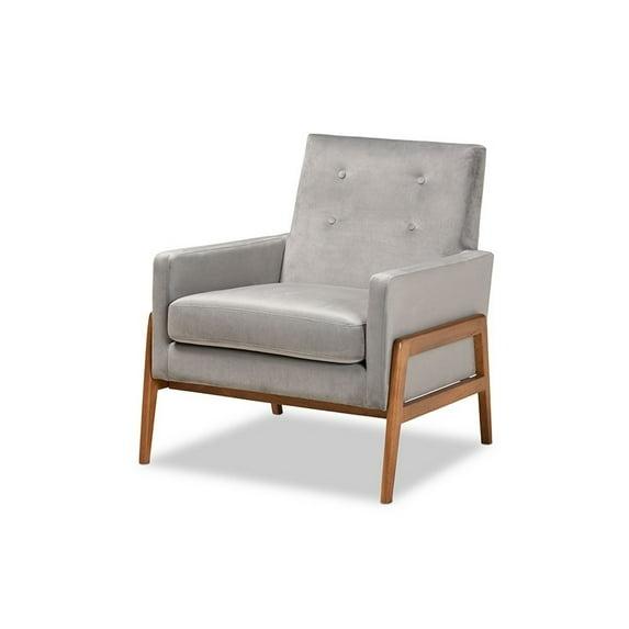 Perris Mid-Century Modern Velvet Fabric Upholstered Wood Lounge Chair Gray - Baxton Studio: Comfy Seating for Living Space