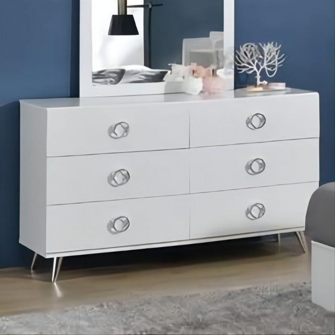 Perse White 6-Drawer Modern Dresser with Chrome Accents