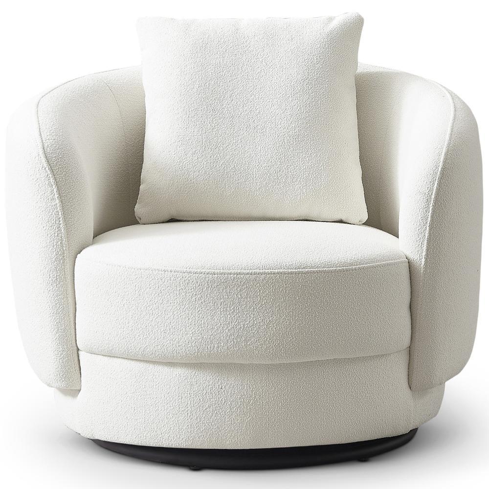 Cream Microfiber Barrel Accent Chair with Wood Frame