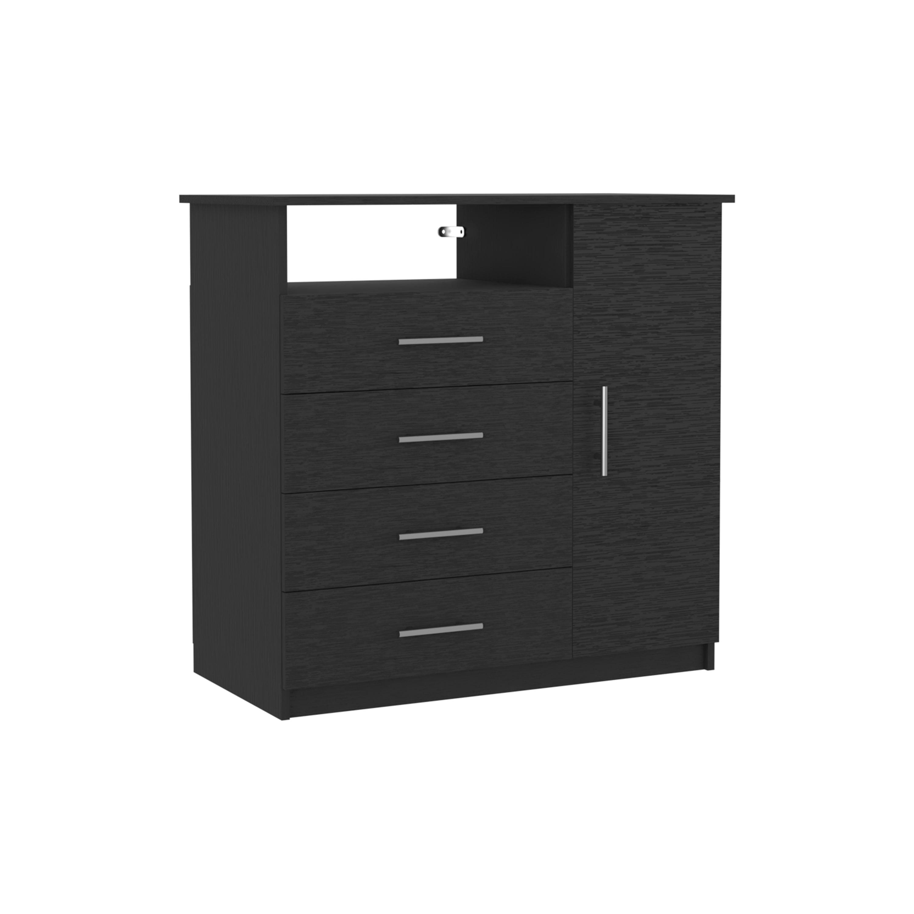 Peru Black Wenge 4-Drawer Dresser with TV Stand and Open Shelf