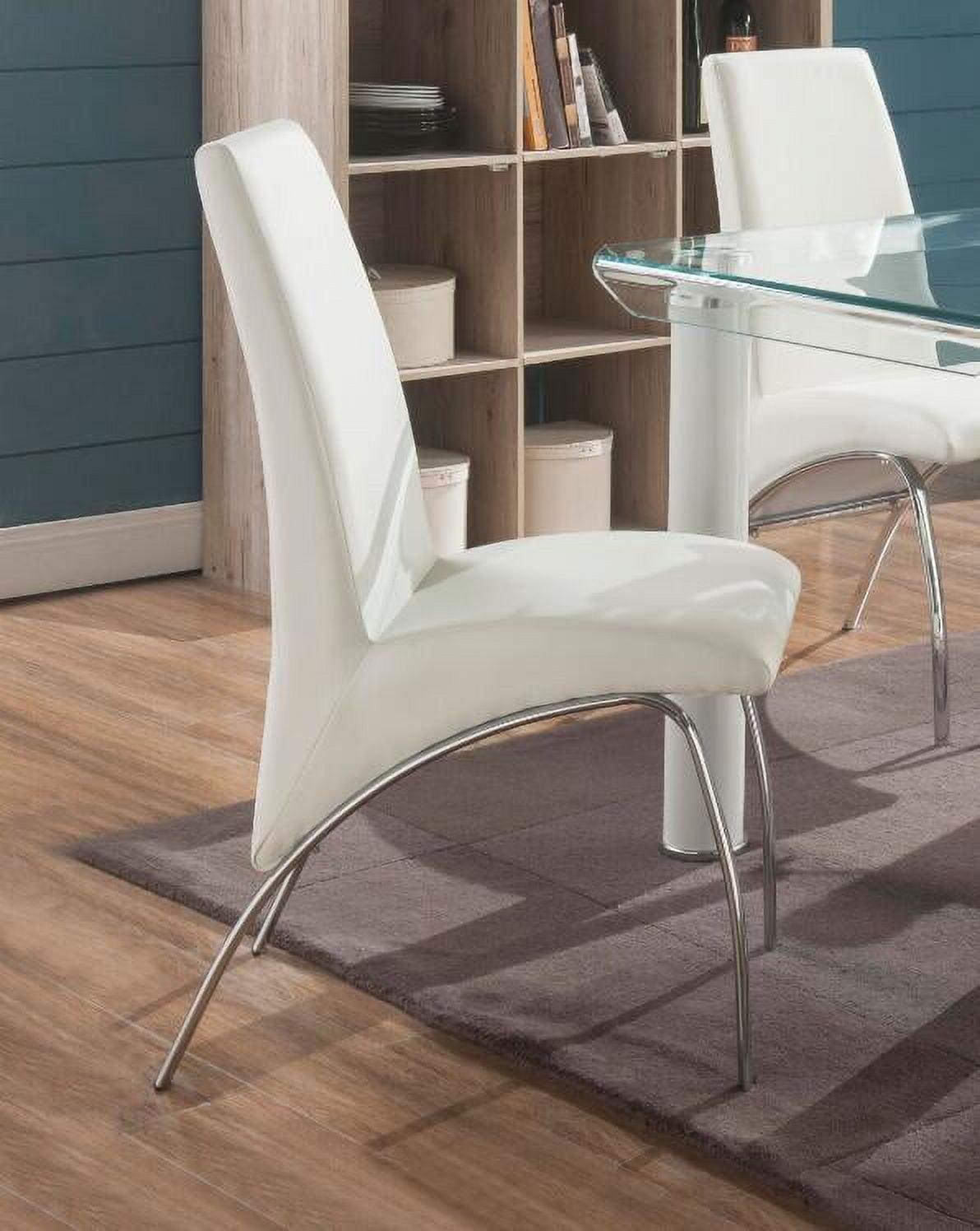 Elegant White Faux Leather & Chrome Metal Side Chair Set