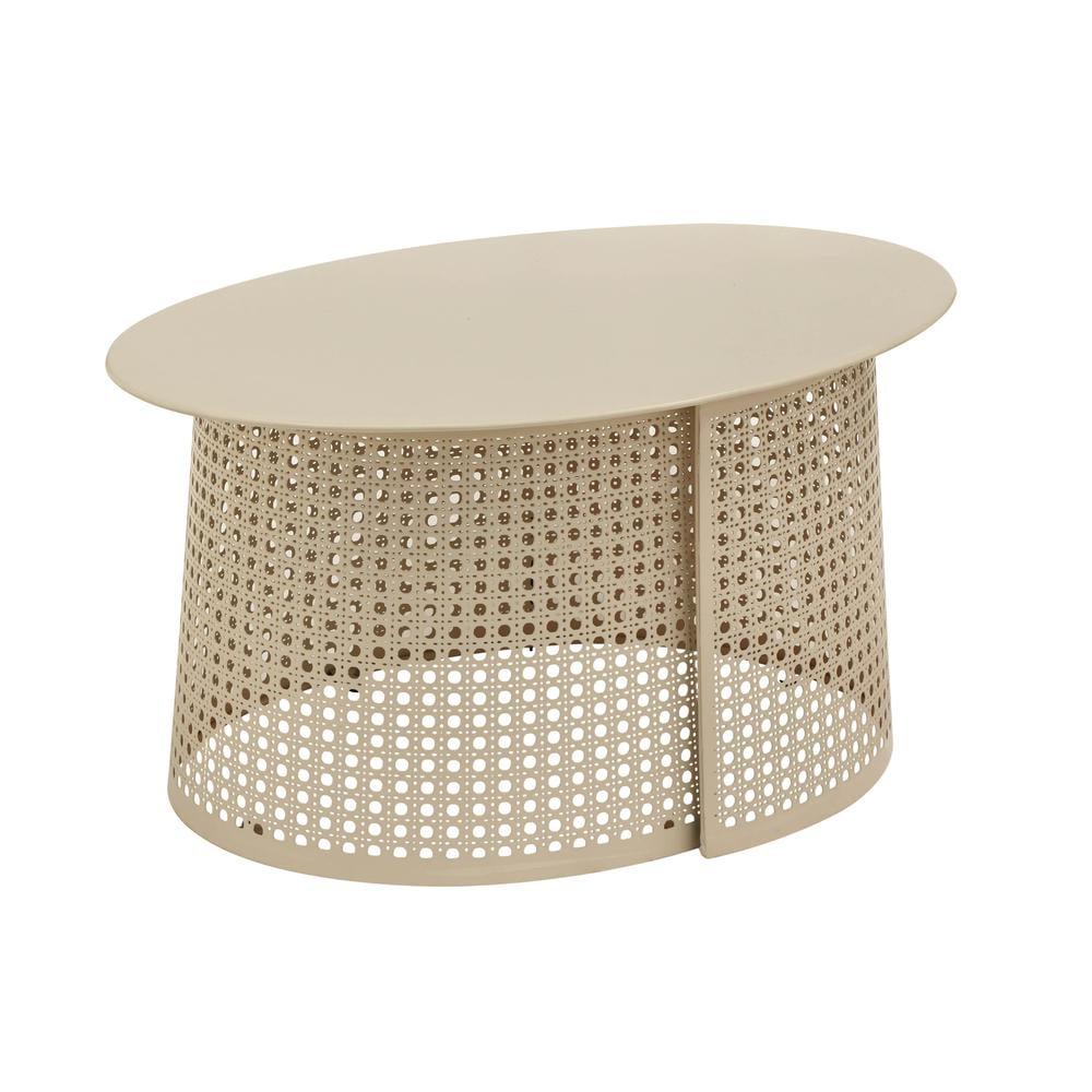 Eggnog Cream Oval Perforated Iron Outdoor Coffee Table