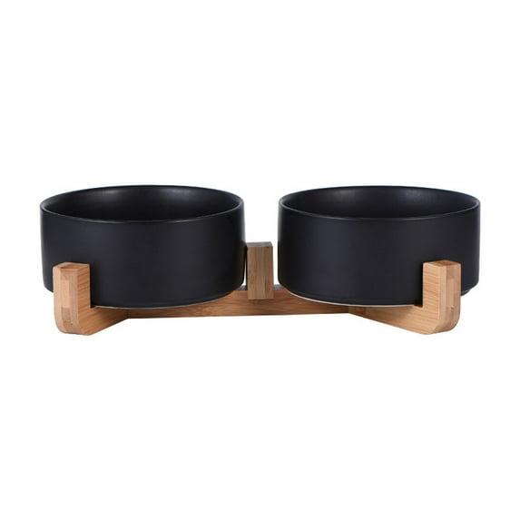 Pet Bowls,Ceramic Cat Dog Bowl Set with Wood Stand for Food and Water,Non-Slip Cute Pet Bowls