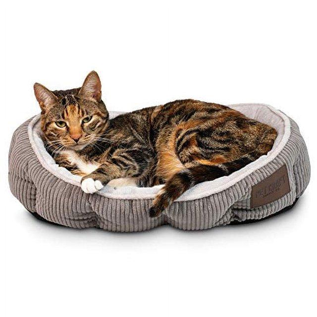 Pet Craft Supply Sleeper Self Warming Calming Cat Bed with Ultra Soft Luxury Plush & Refillable Catnip Pouch, Grey