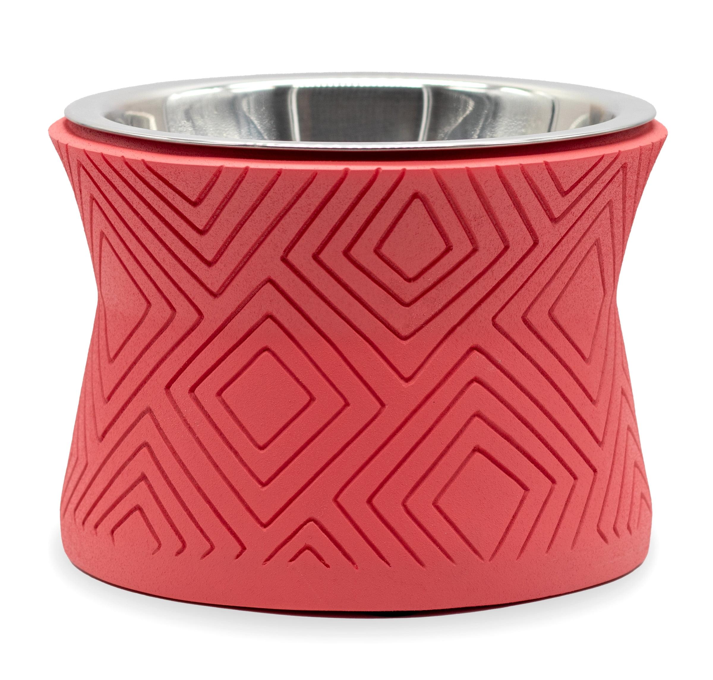 Small Coral Pink Elevated Pet Bowl with Stainless Steel Insert