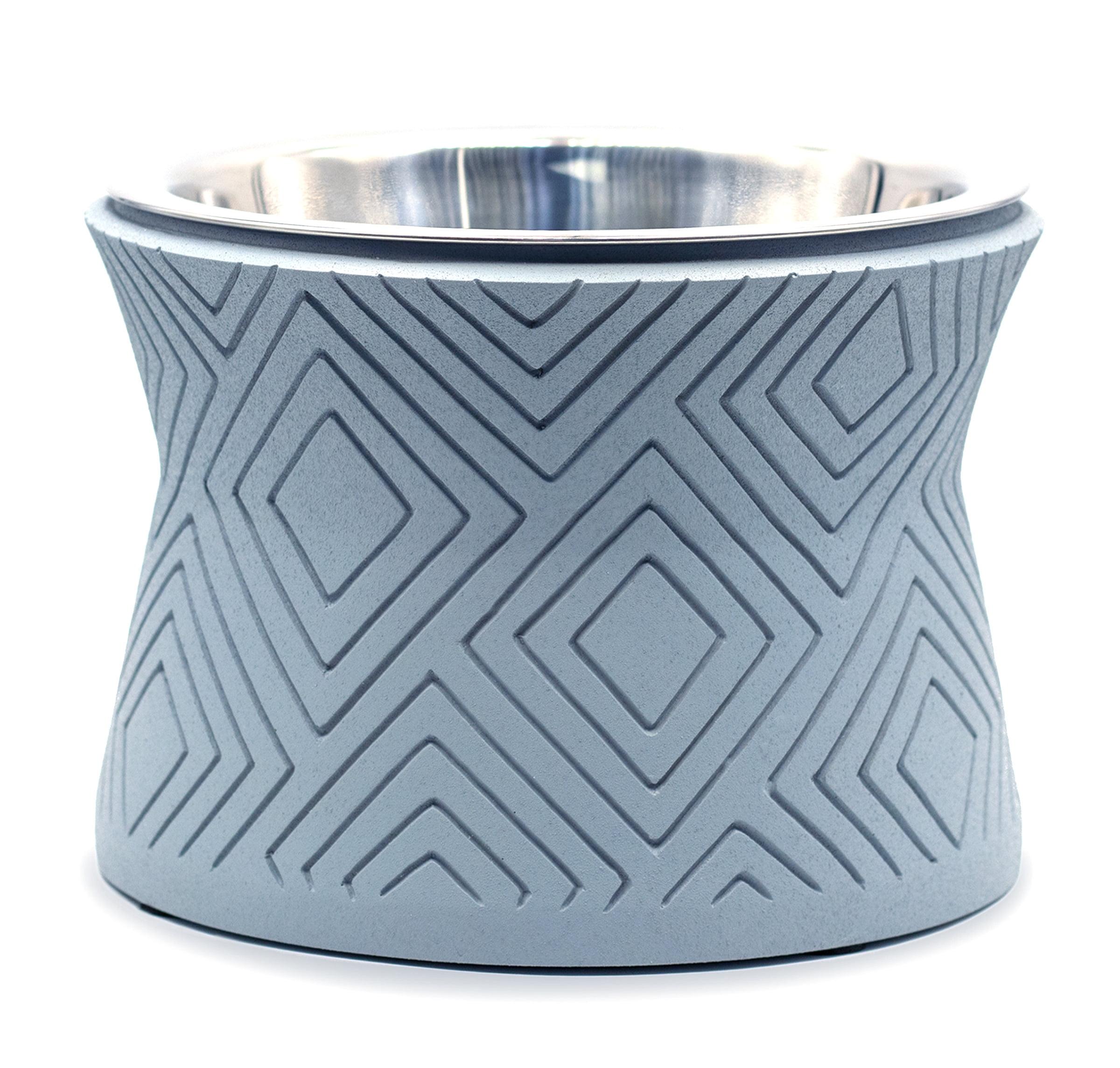 Icy Gray Small Elevated Pet Bowl with Stainless Steel Insert