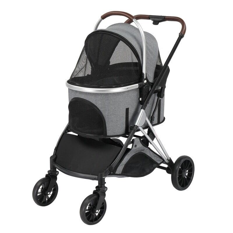 Grey 3-in-1 Lightweight Pet Stroller with Detachable Carrier