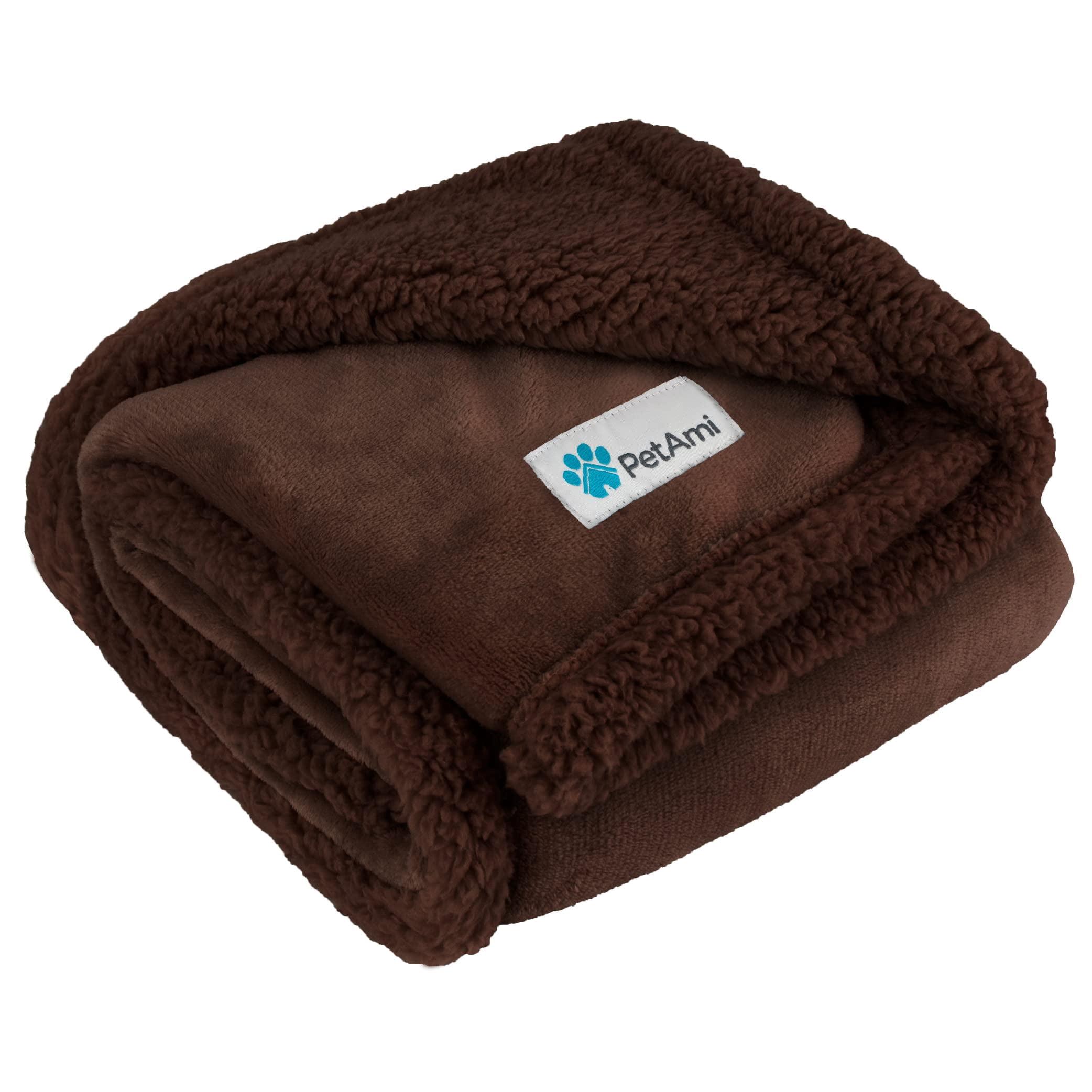 PetAmi Waterproof Dog Blanket for Bed Couch Sofa Cover, Reversible Faux Shearling Fleece Pet Throw (Brown/Brown Faux Shearling, Medium 29 x 40 Inches)