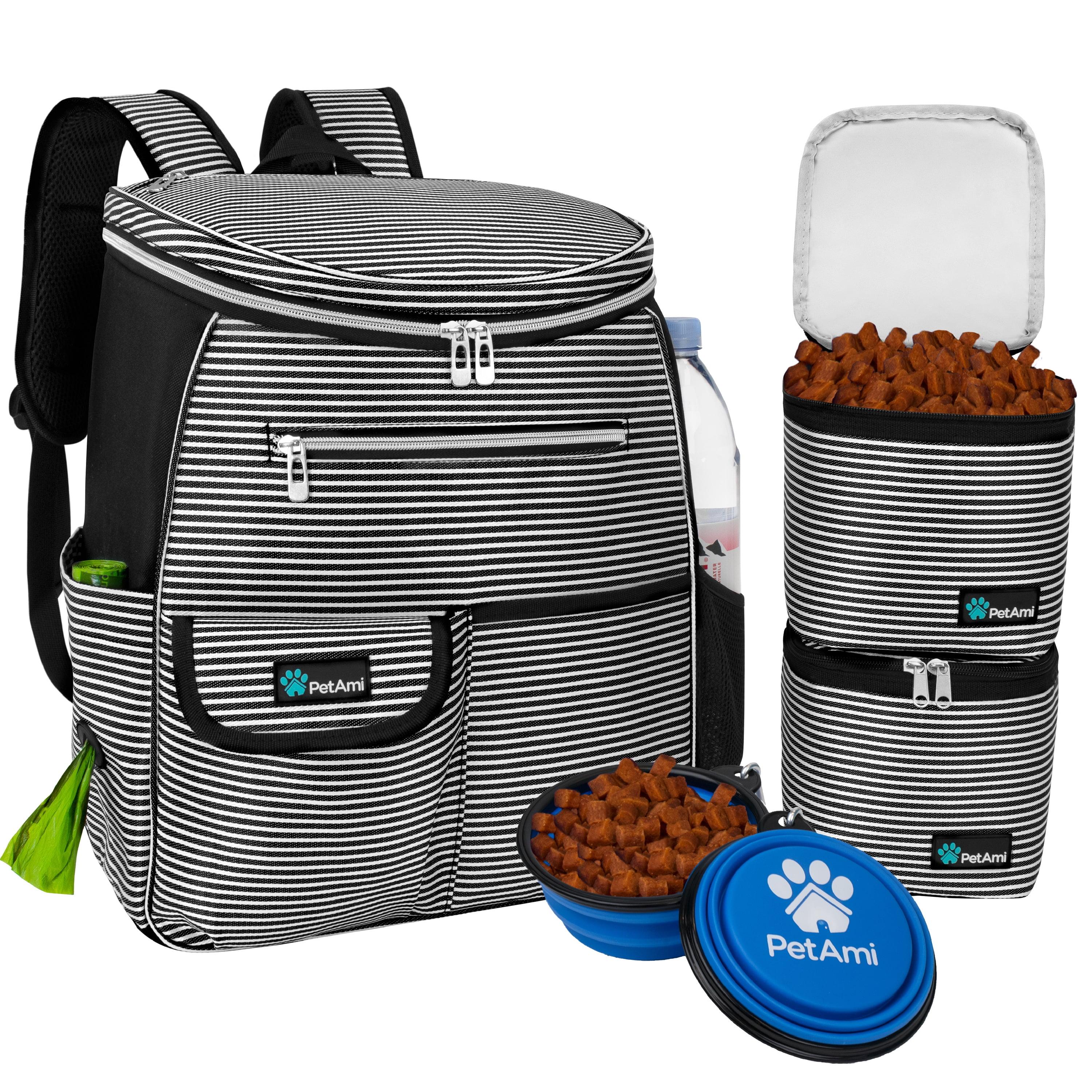 Stripe Black Airline Approved Dog Travel Backpack with Food Containers