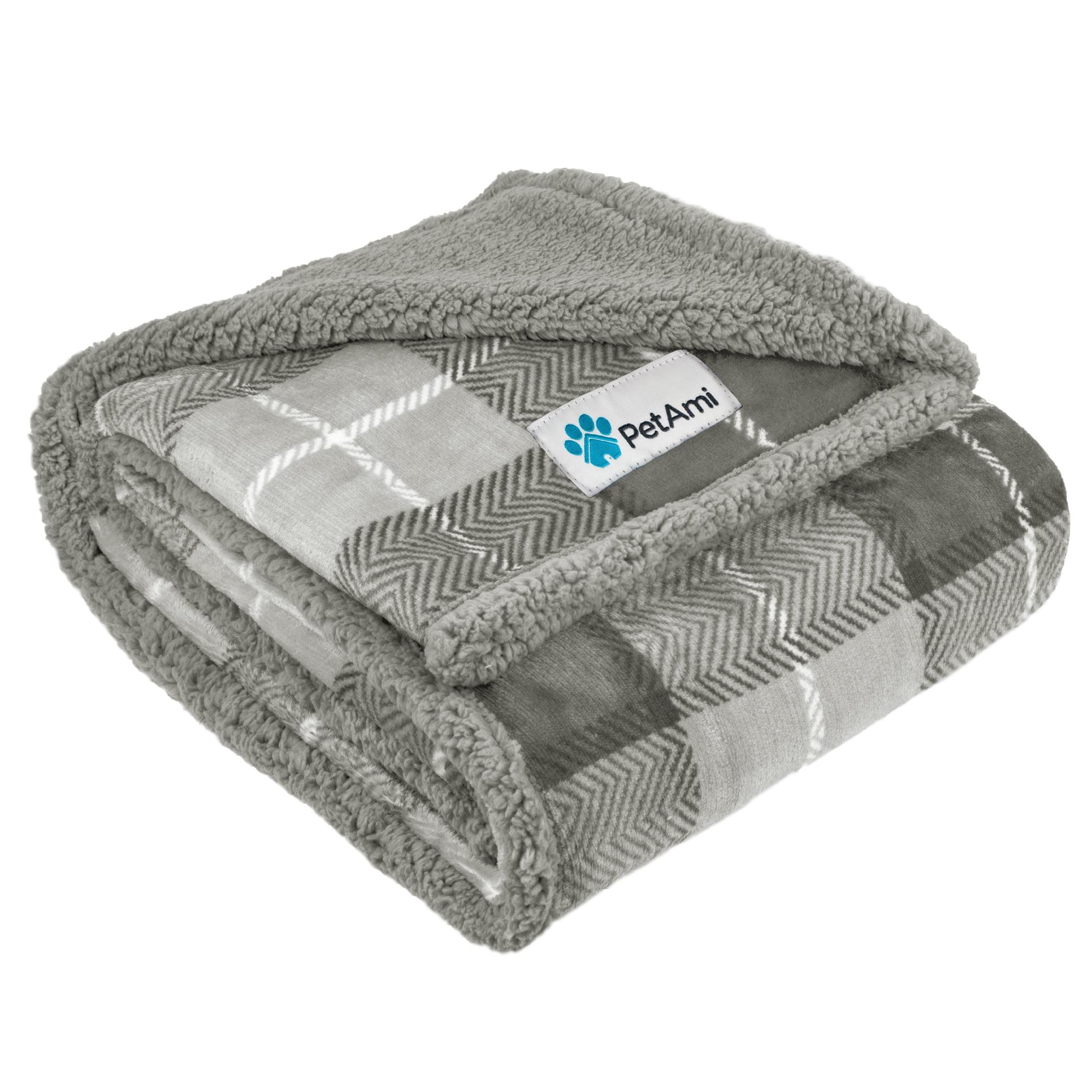 Large Plaid Light Grey Waterproof Reversible Pet Blanket