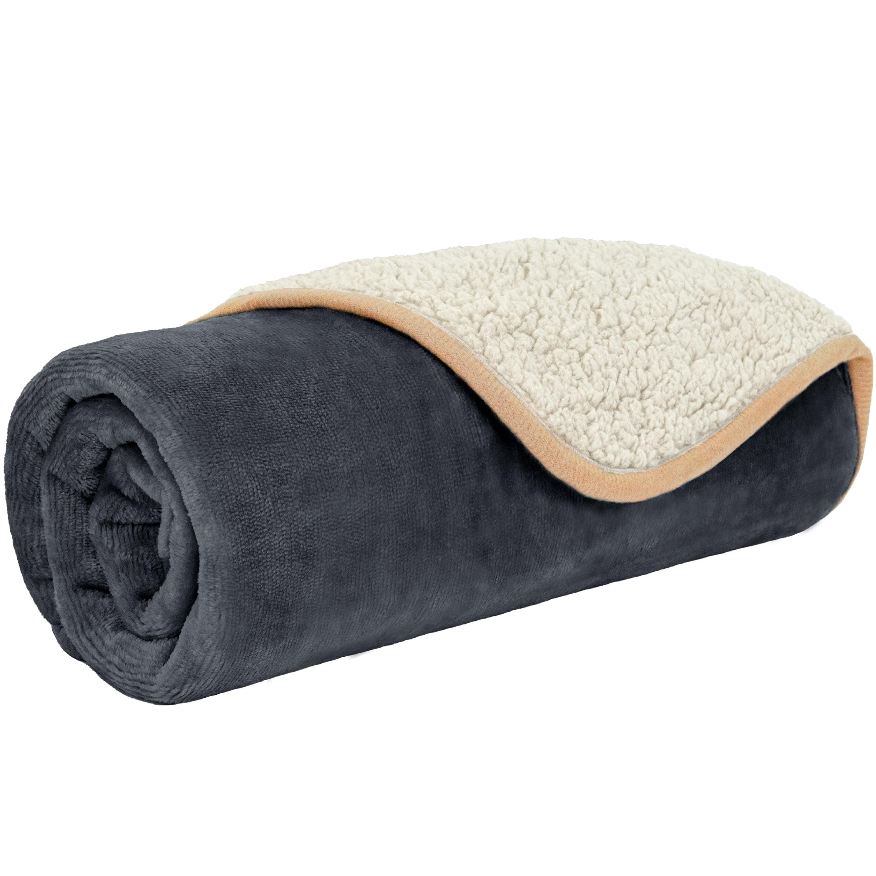 Medium Charcoal and Beige Waterproof Sherpa Fleece Dog Blanket