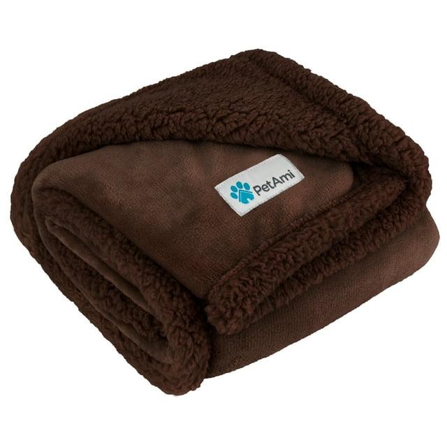 PetAmi Waterproof Dog Blanket for Bed Couch Sofa Cover, Reversible Faux Shearling Fleece Pet Throw (Brown/Brown Faux Shearling, Medium 29 x 40 Inches)