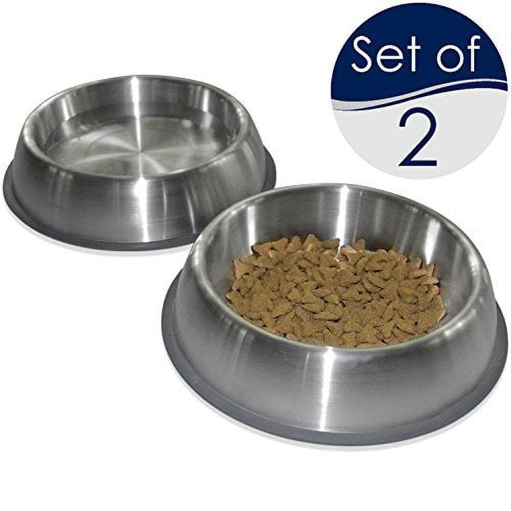 PetFusion Premium Brushed Anti-Tip Dog & Cat Bowls (Set of 2 Bowls). Food Grade Stainless Steel. Bonded Silicone Ring for Traction, Metallic, 32 oz