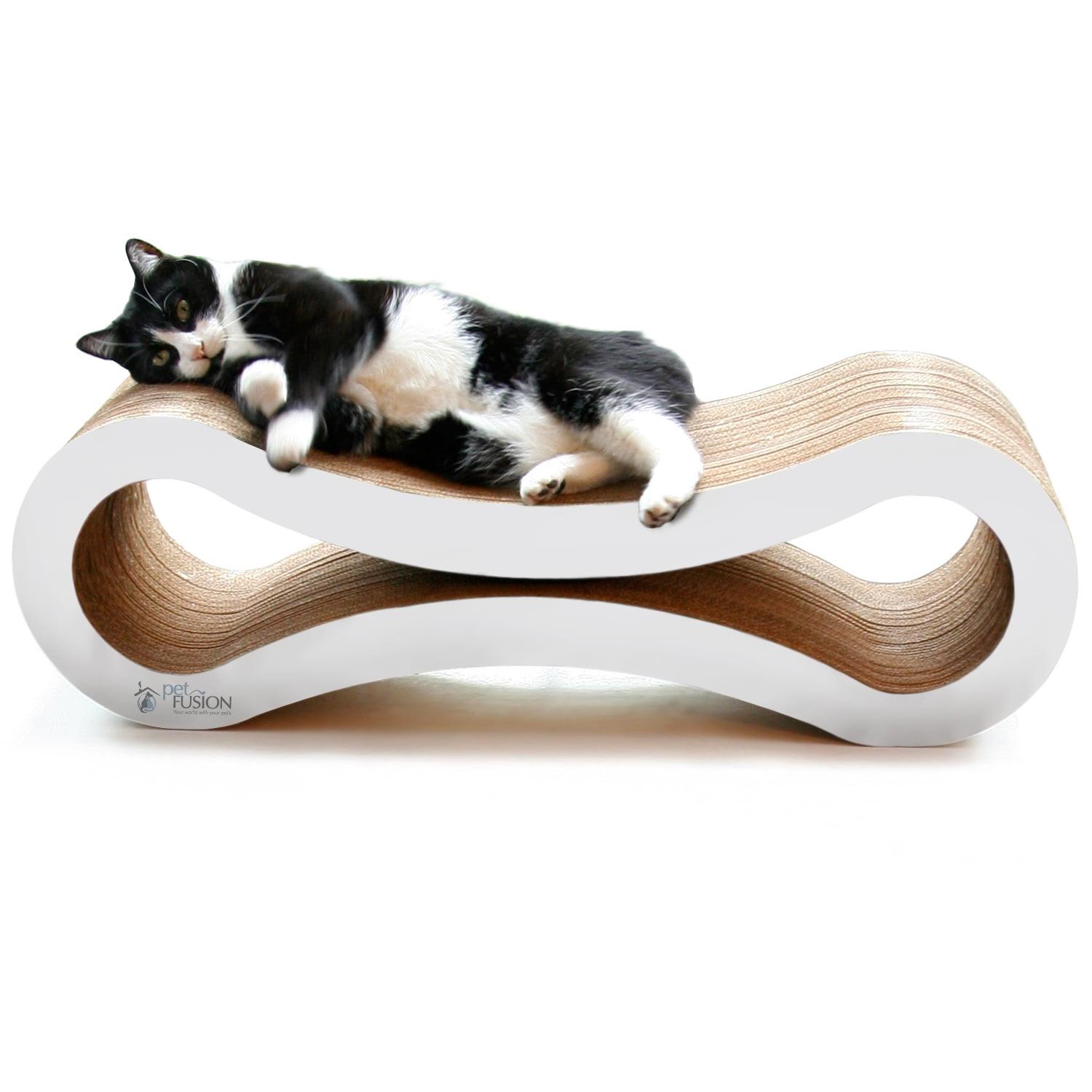 PetFusion Ultimate Durable Cat Scratcher Lounge & Bed with Cat Scratching Pad, Reversible Infinity, White, 33.90"L
