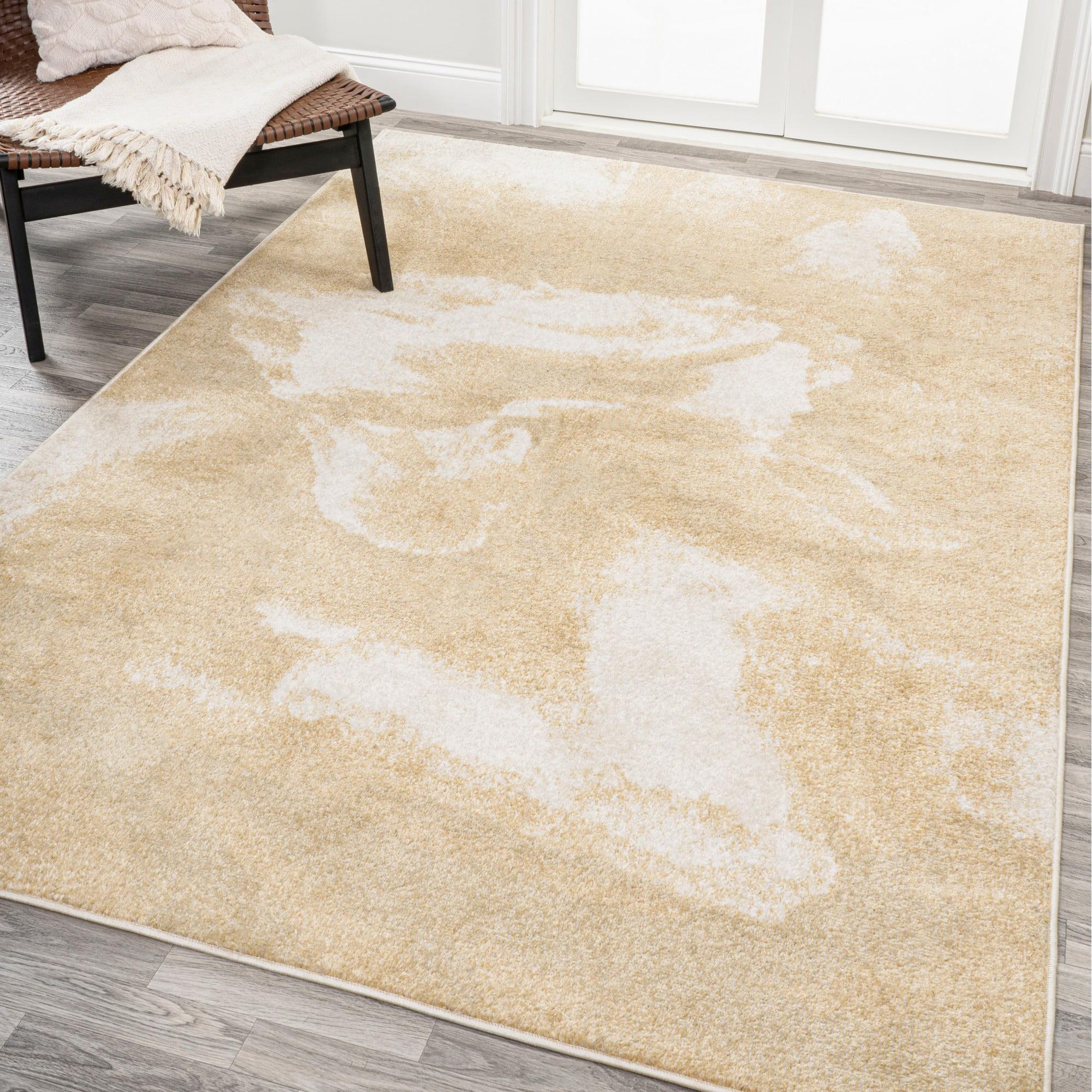 Petalo Modern Abstract Gold and Cream 4'x6' Synthetic Area Rug