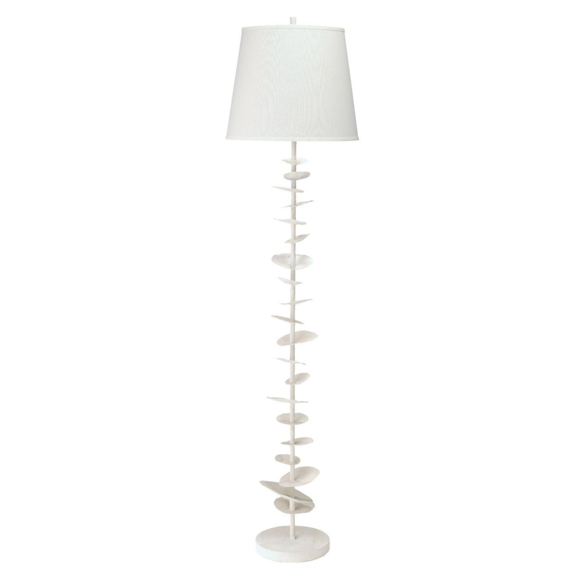 White Gesso and Linen Sculptural Floor Lamp with 3-Way Switch