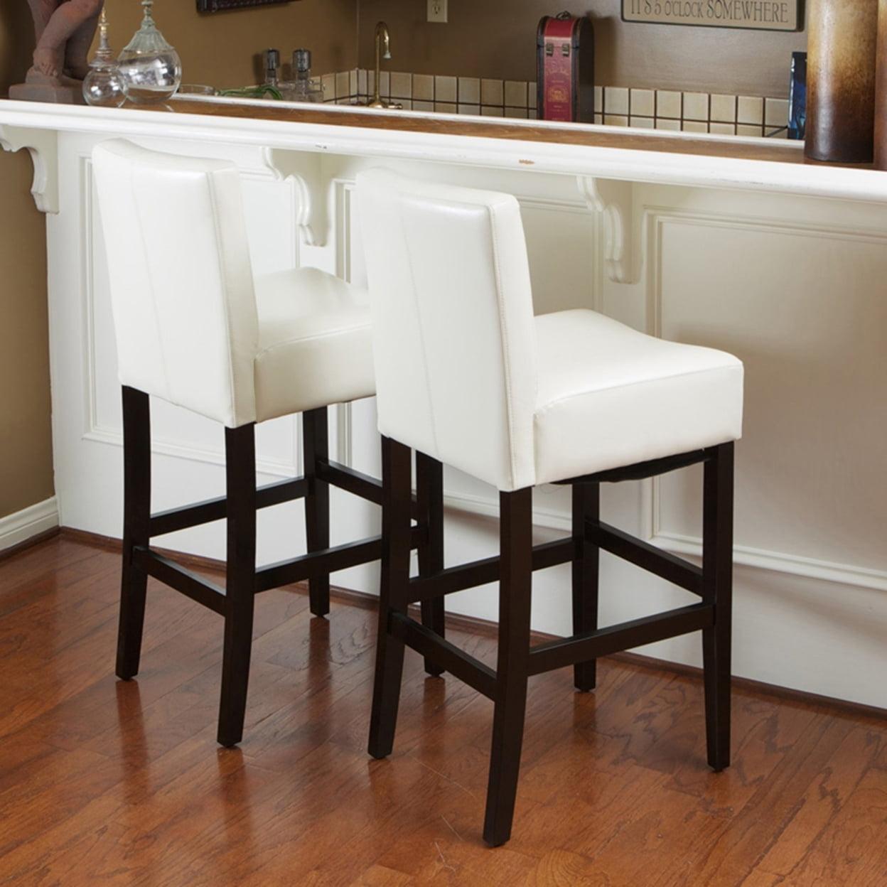 Elegant Brown Leather Counter Stool Set with Rubberwood Legs