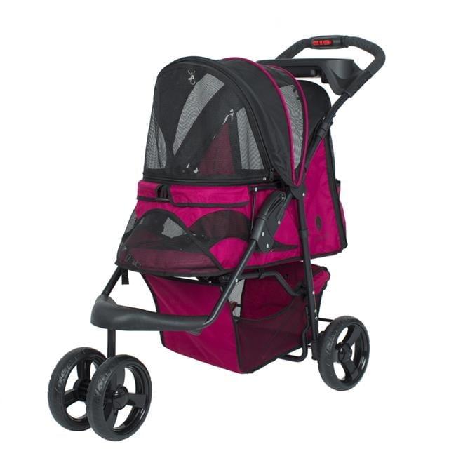 Razzberry Pink Foldable Pet Stroller with Storage Basket