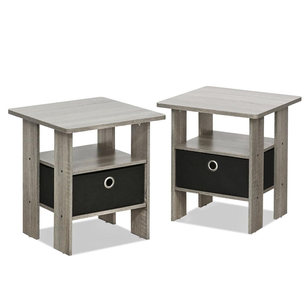 Contemporary Oak Gray Rectangular End Table with Drawer, Set of 2