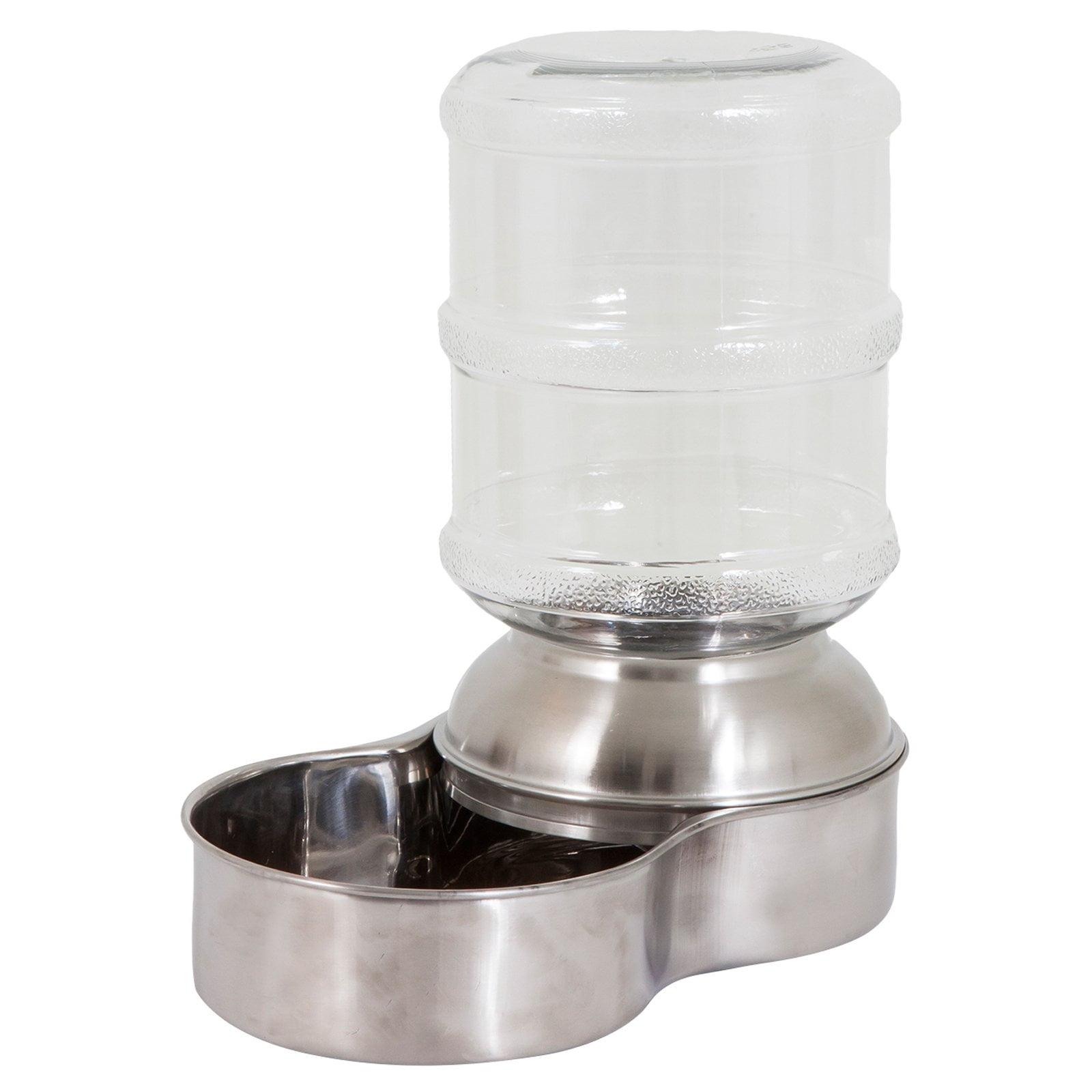 Stainless Steel Gravity-Fed Pet Waterer with Clear Reservoir