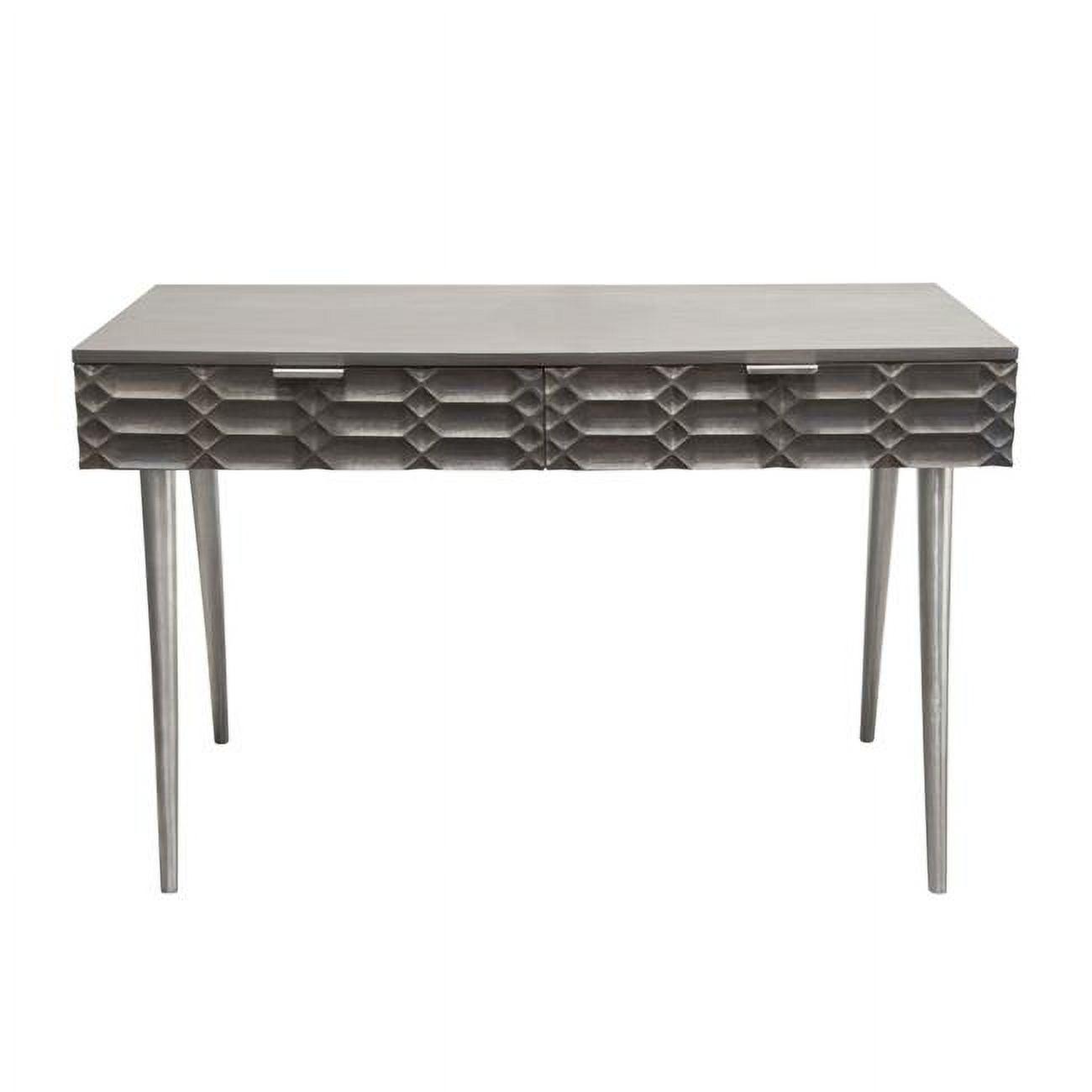 Petra Solid Mango Wood Desk with Nickel Accents, Smoke Grey