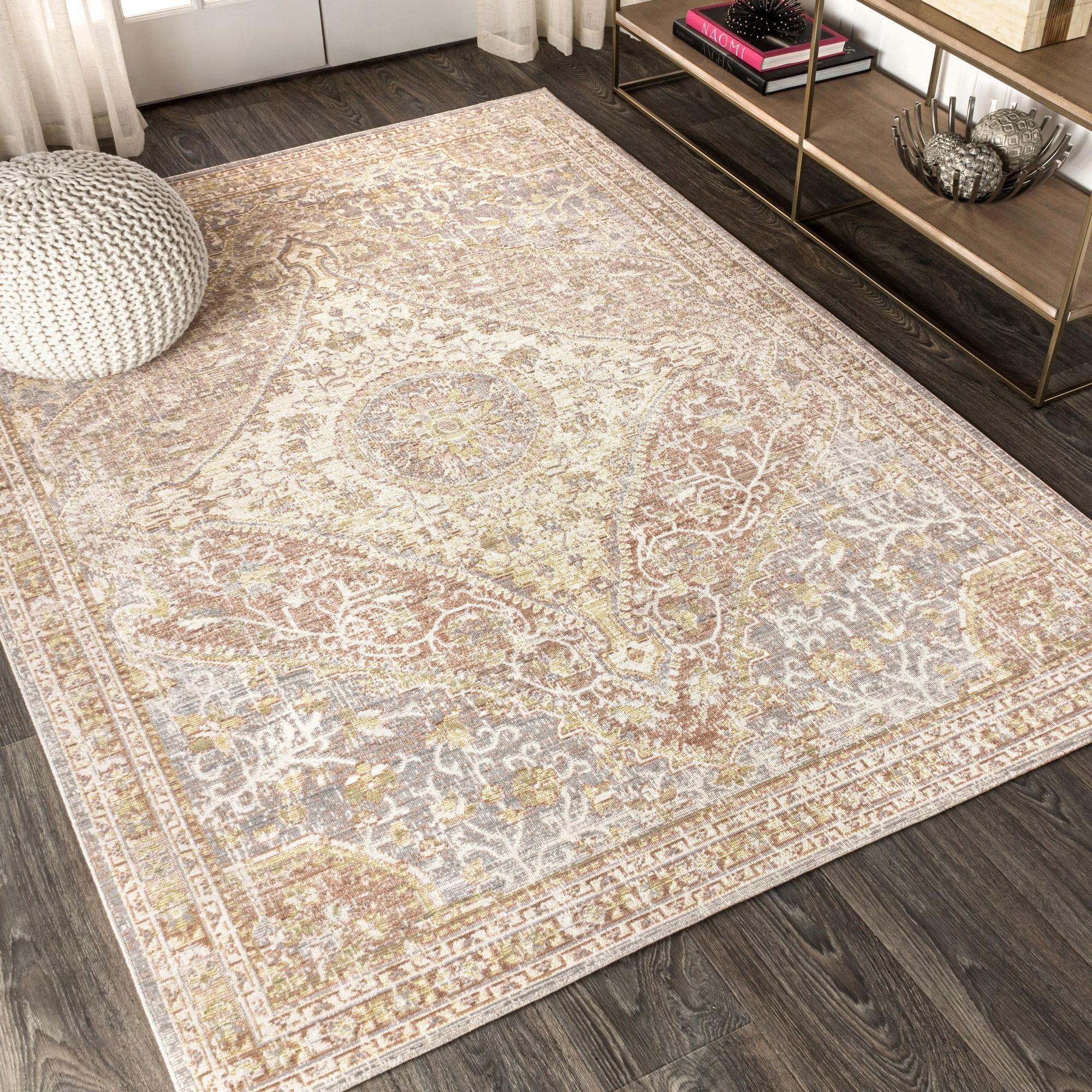 8'x10' Petras Modern Ornate Medallion Area Rug, Gray/Brown - JONATHAN Y