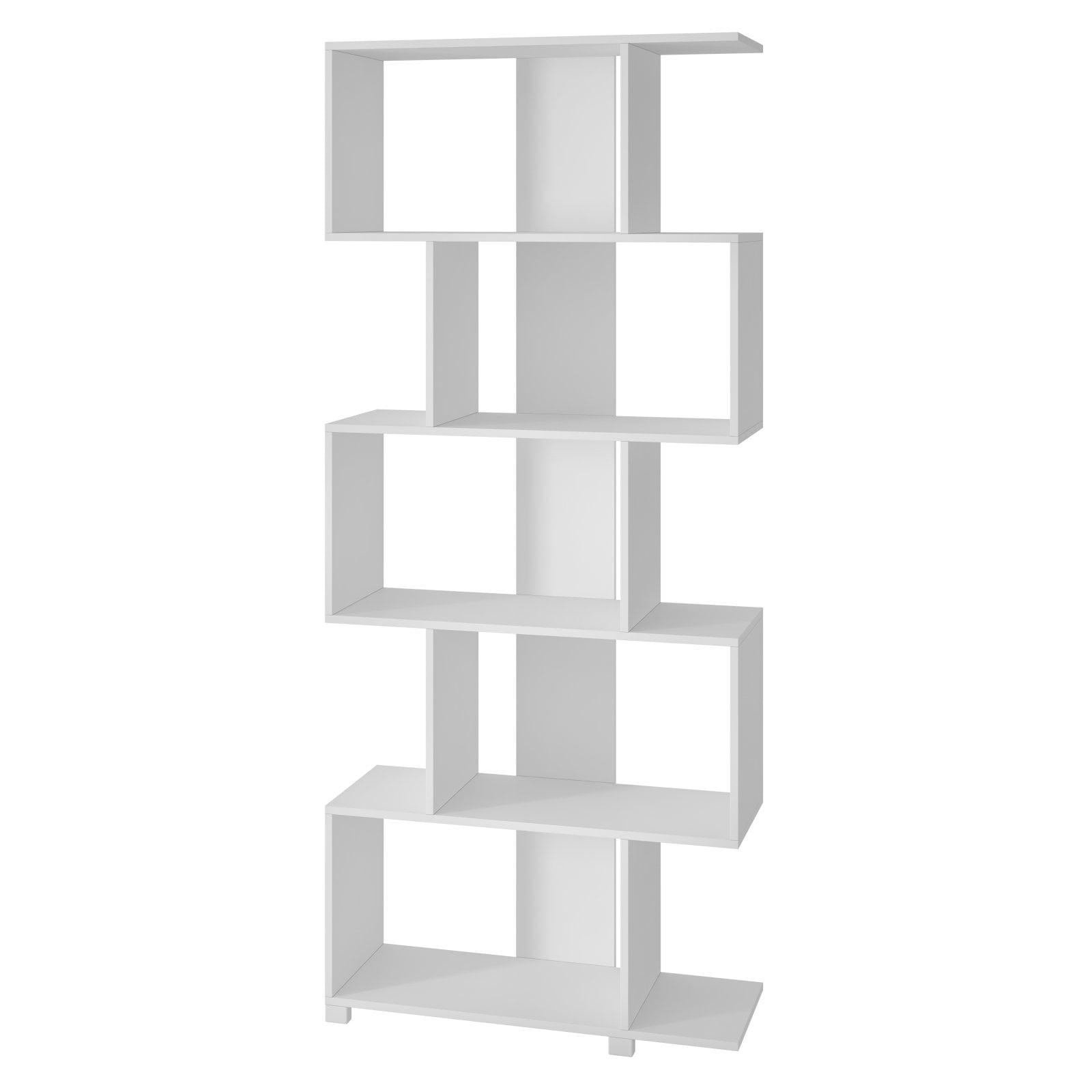 White Geometric Wood Bookcase with Cubes