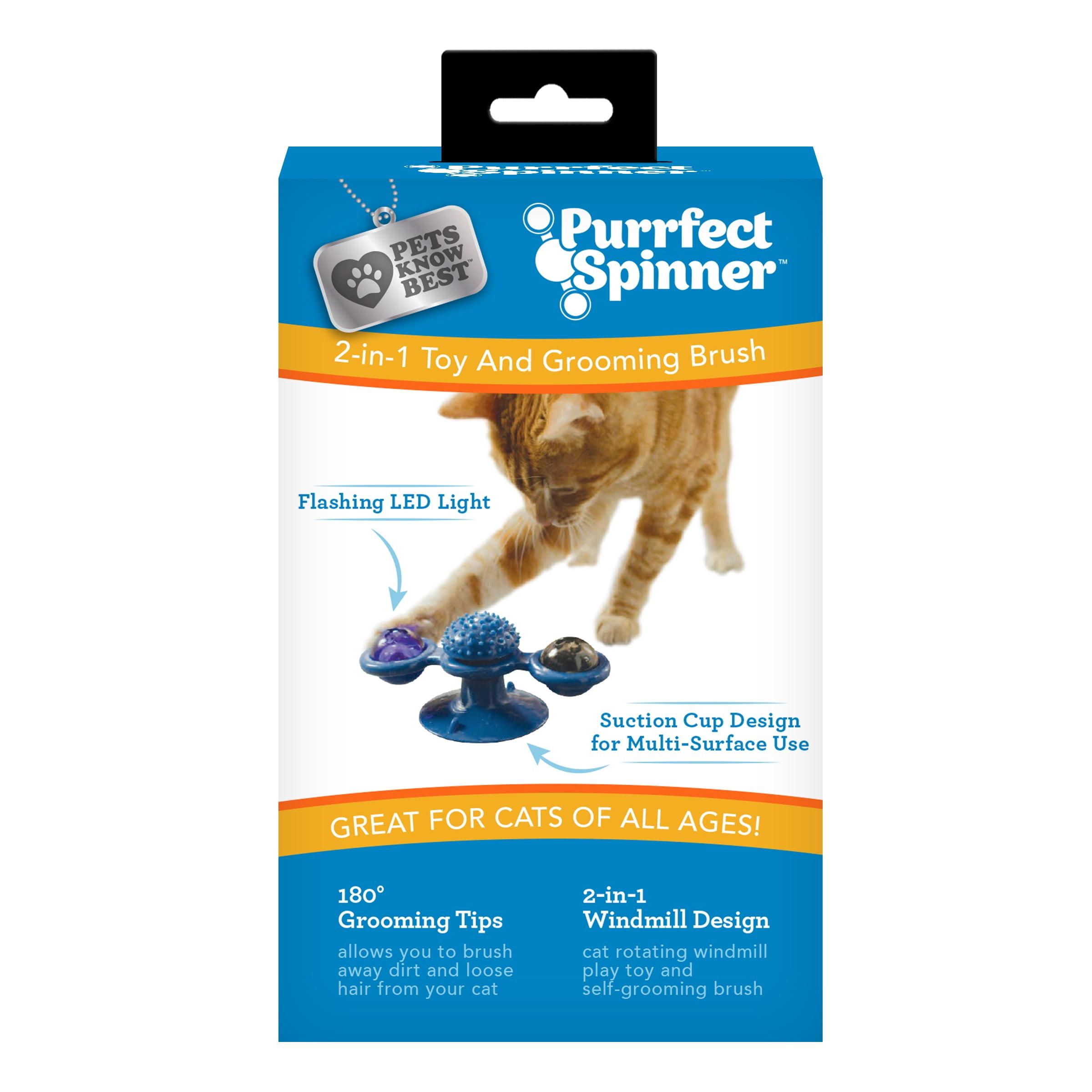 Blue 2-in-1 Cat Spinner Toy and Grooming Brush